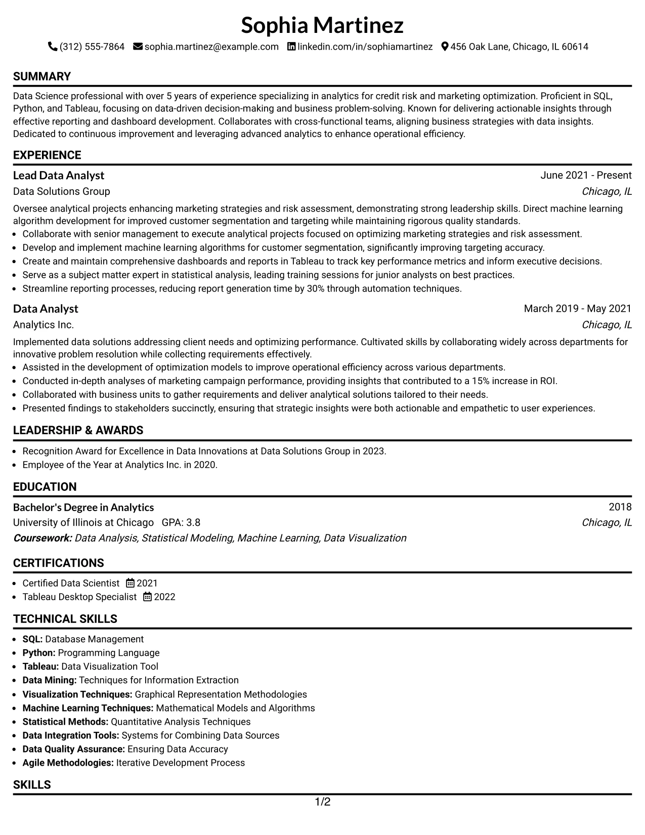 Resume Example Page 1