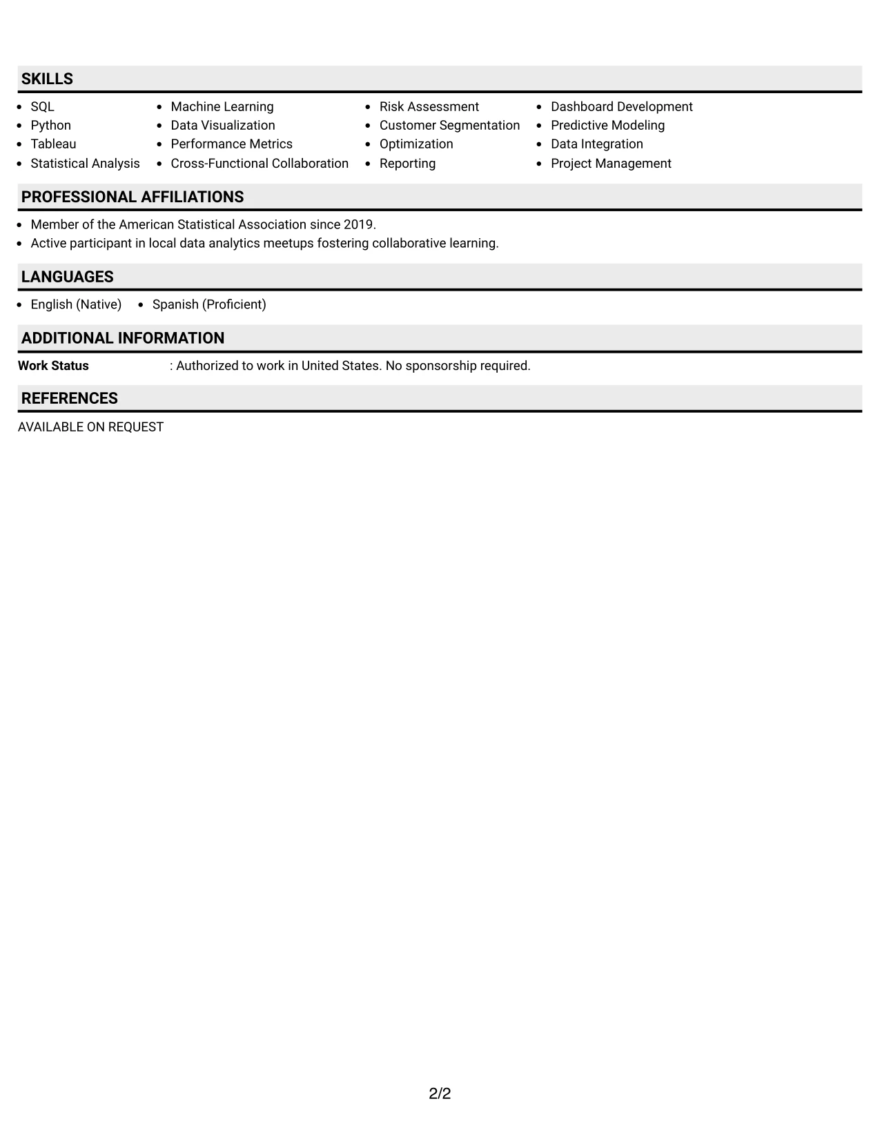 Resume Example Page 2