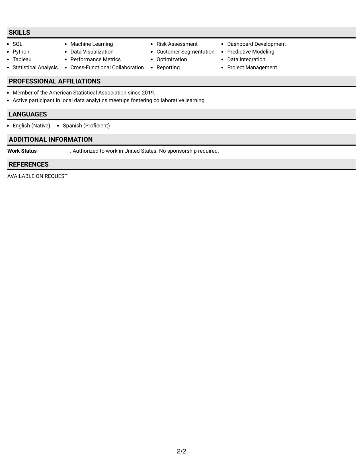 Resume Example Page 2