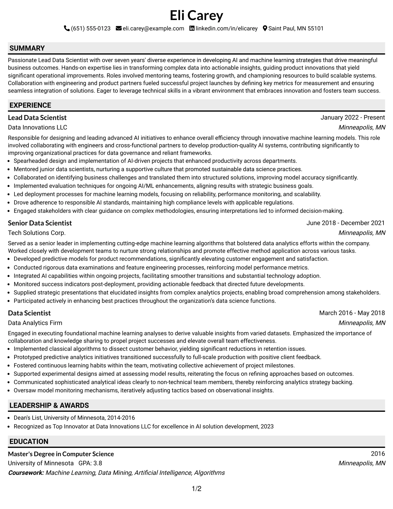 Resume Example Page 1