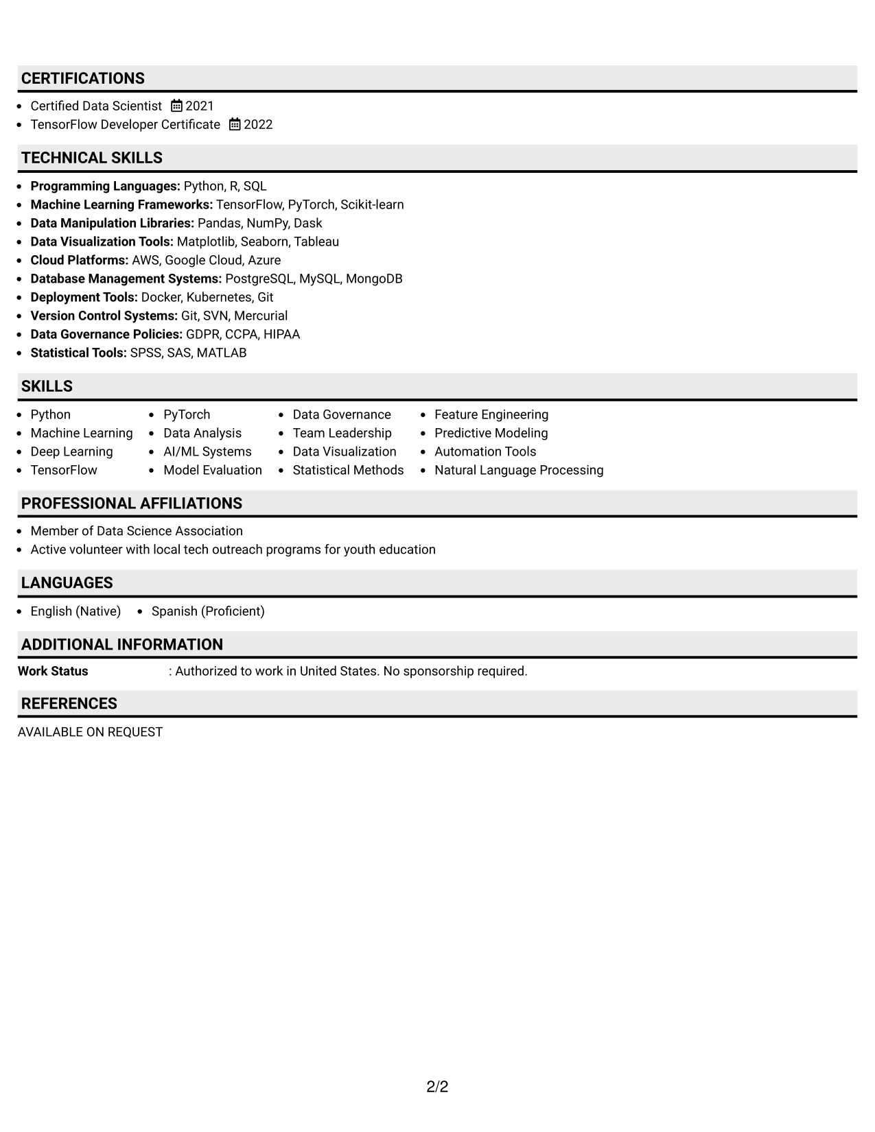 Resume Example Page 2