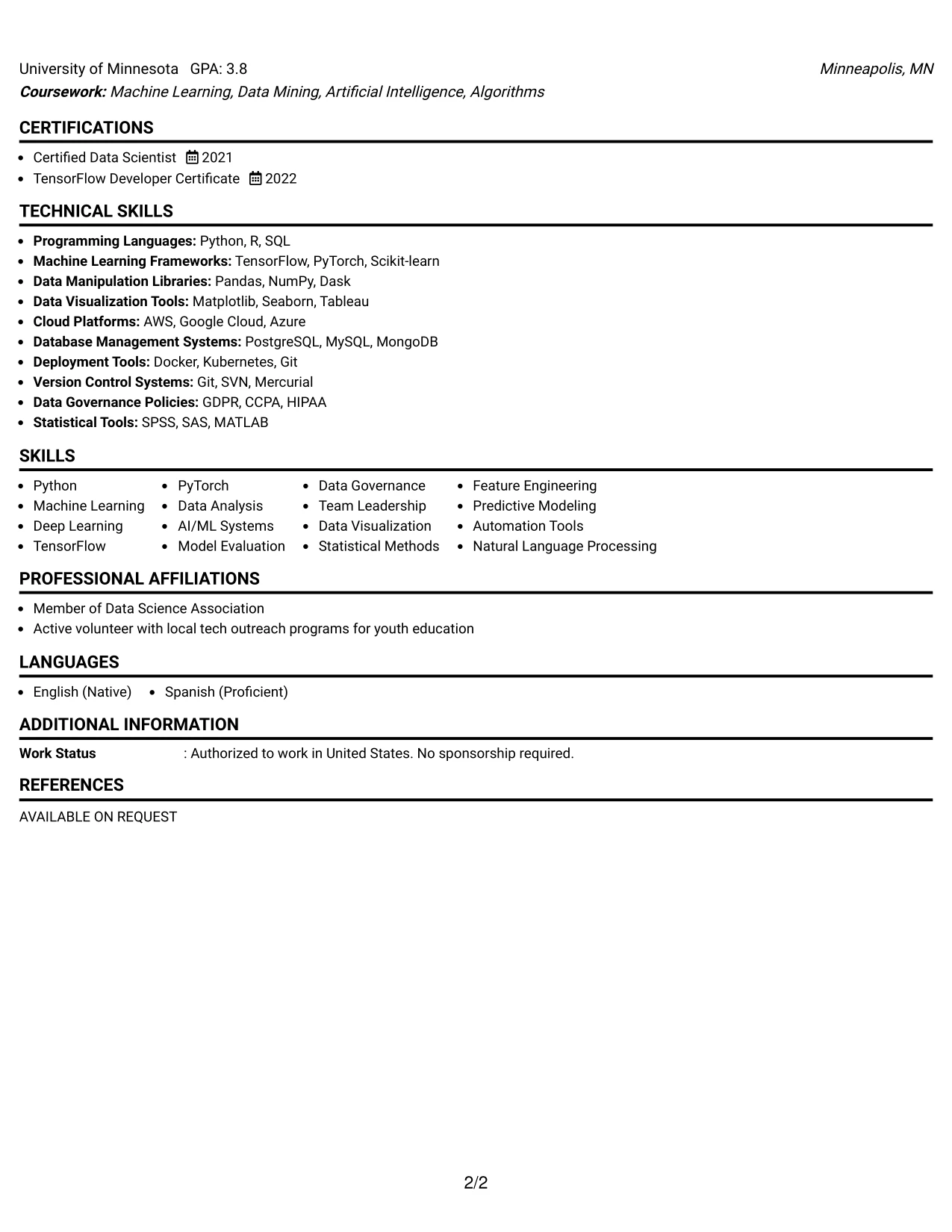 Resume Example Page 2