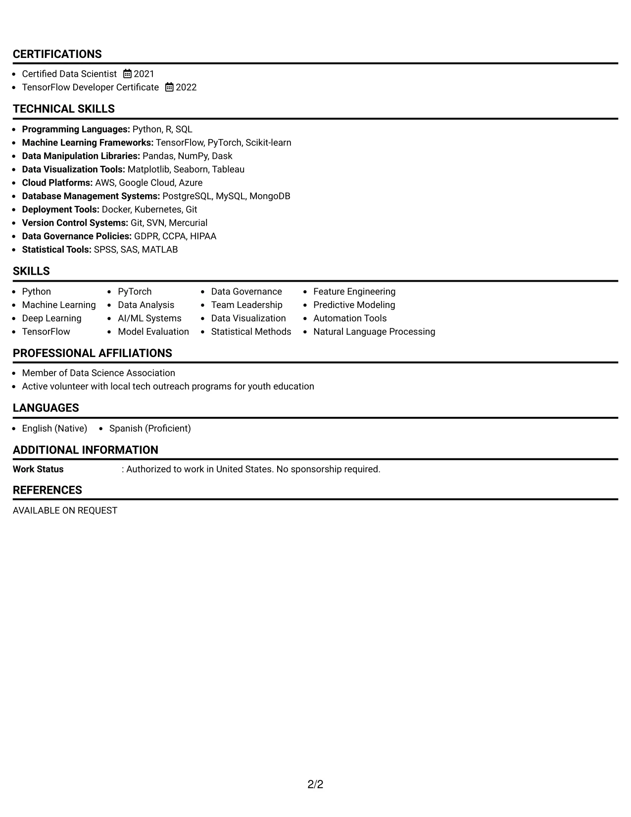 Resume Example Page 2