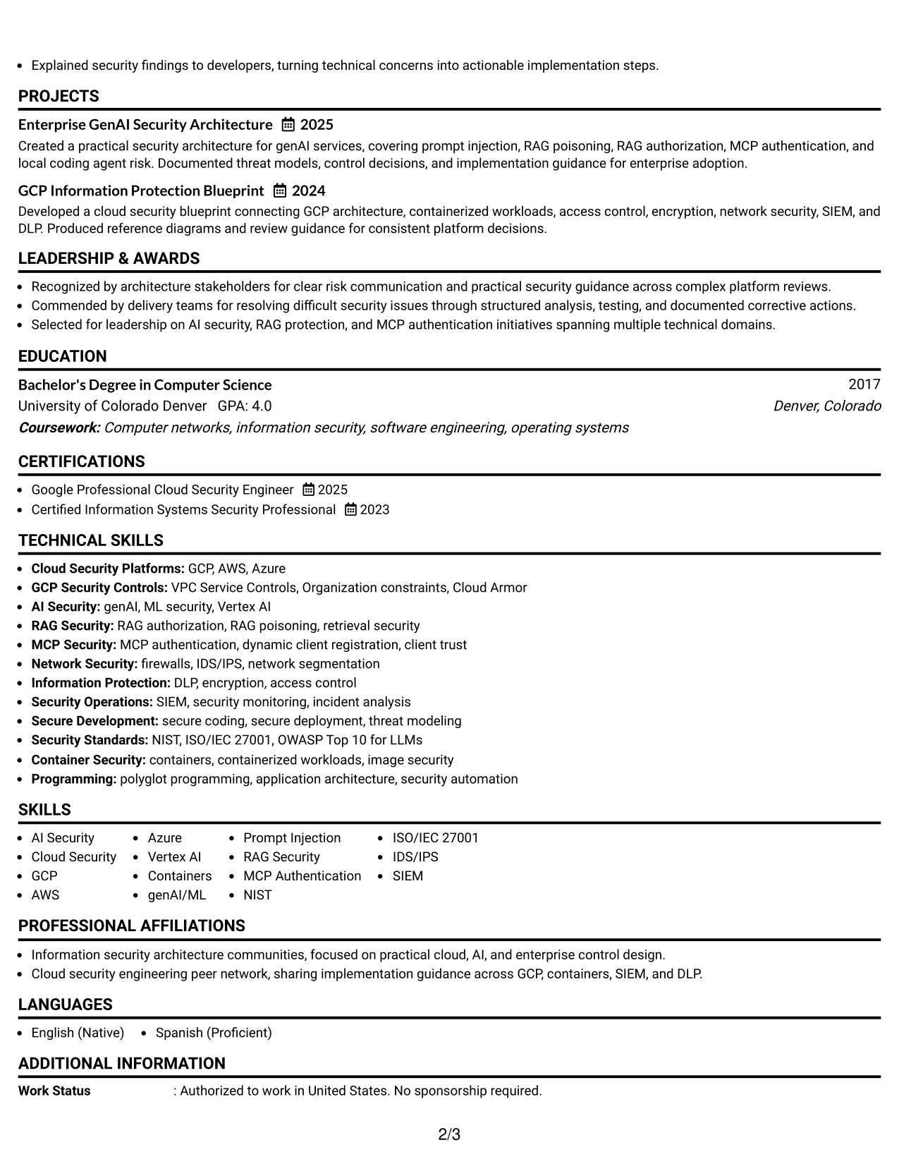 Resume Example Page 2