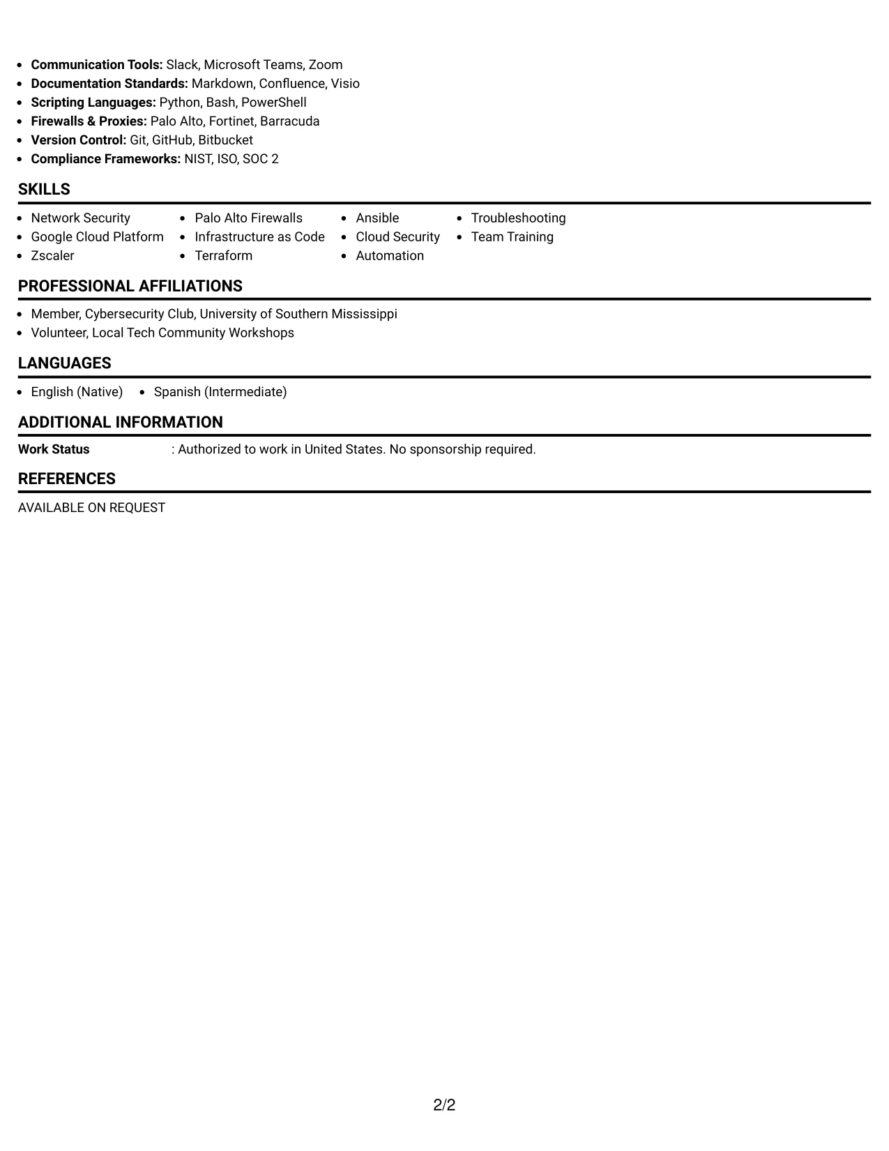 Resume Example Page 2