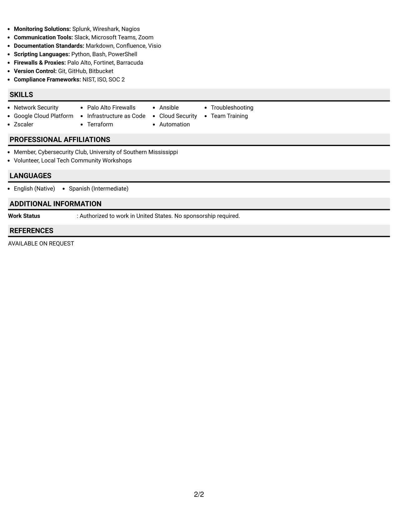 Resume Example Page 2