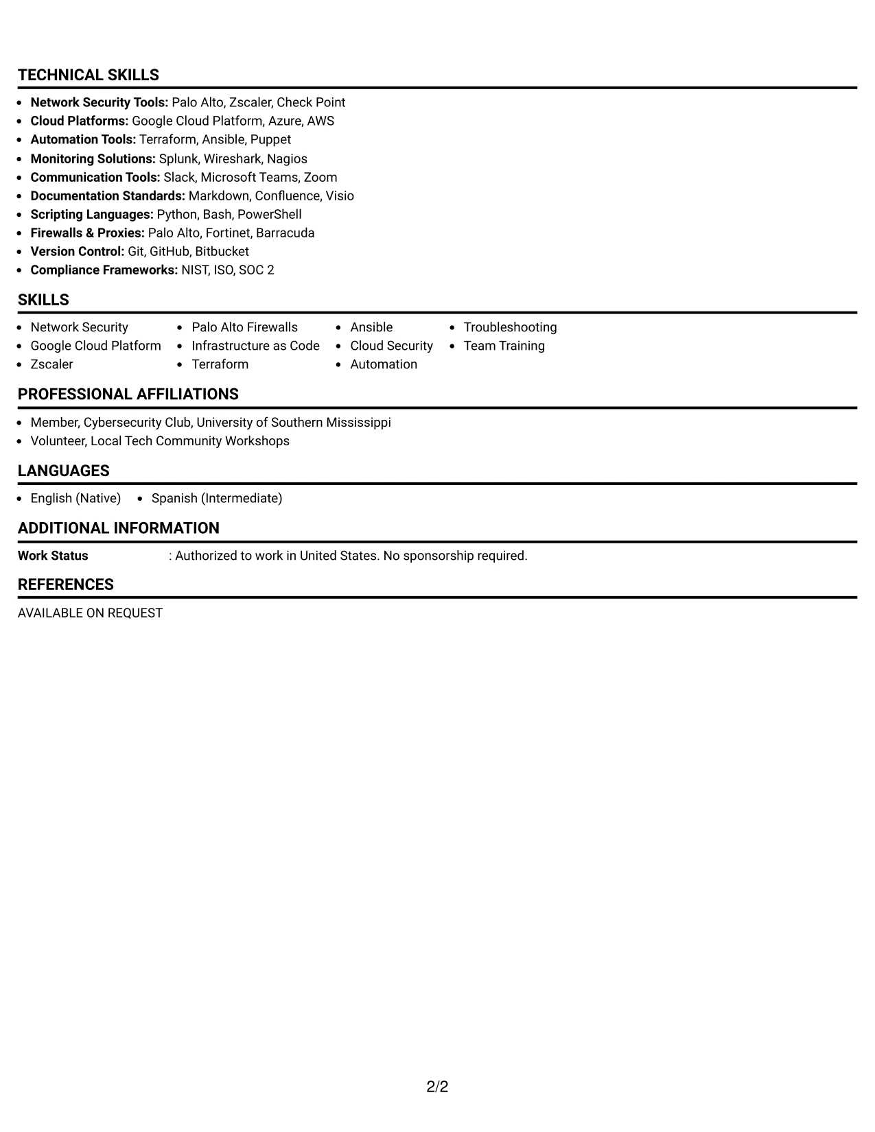 Resume Example Page 2