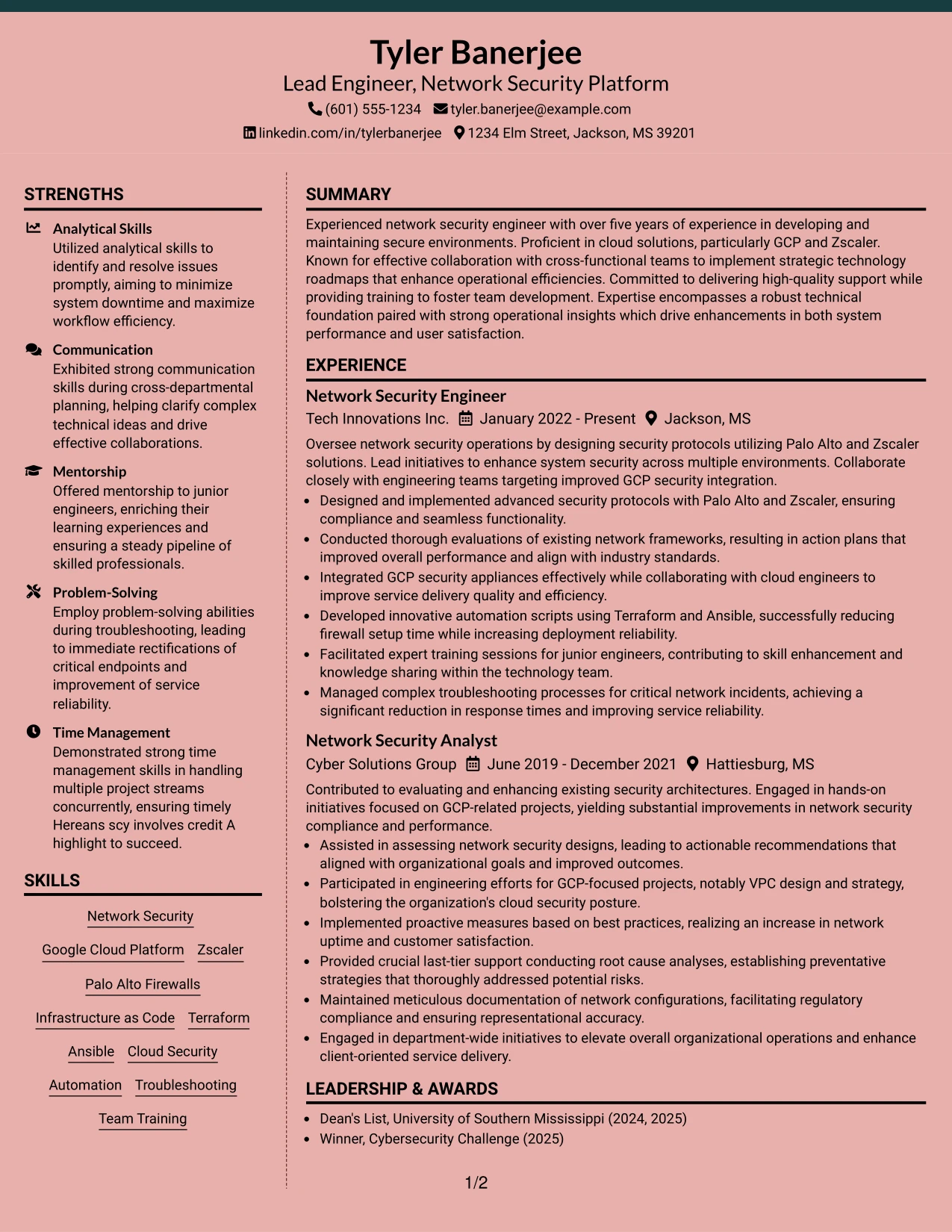 Resume Example Page 1