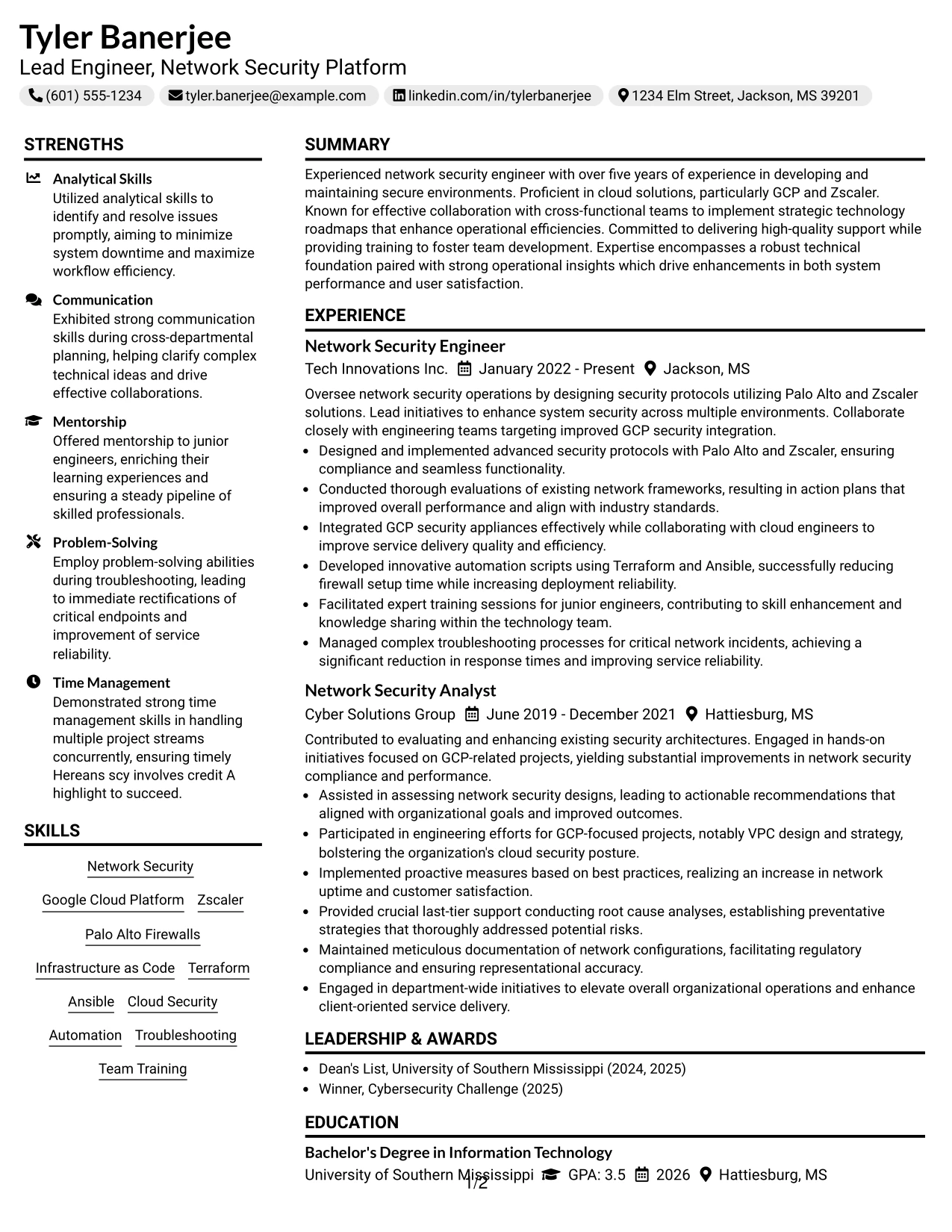 Resume Example Page 1