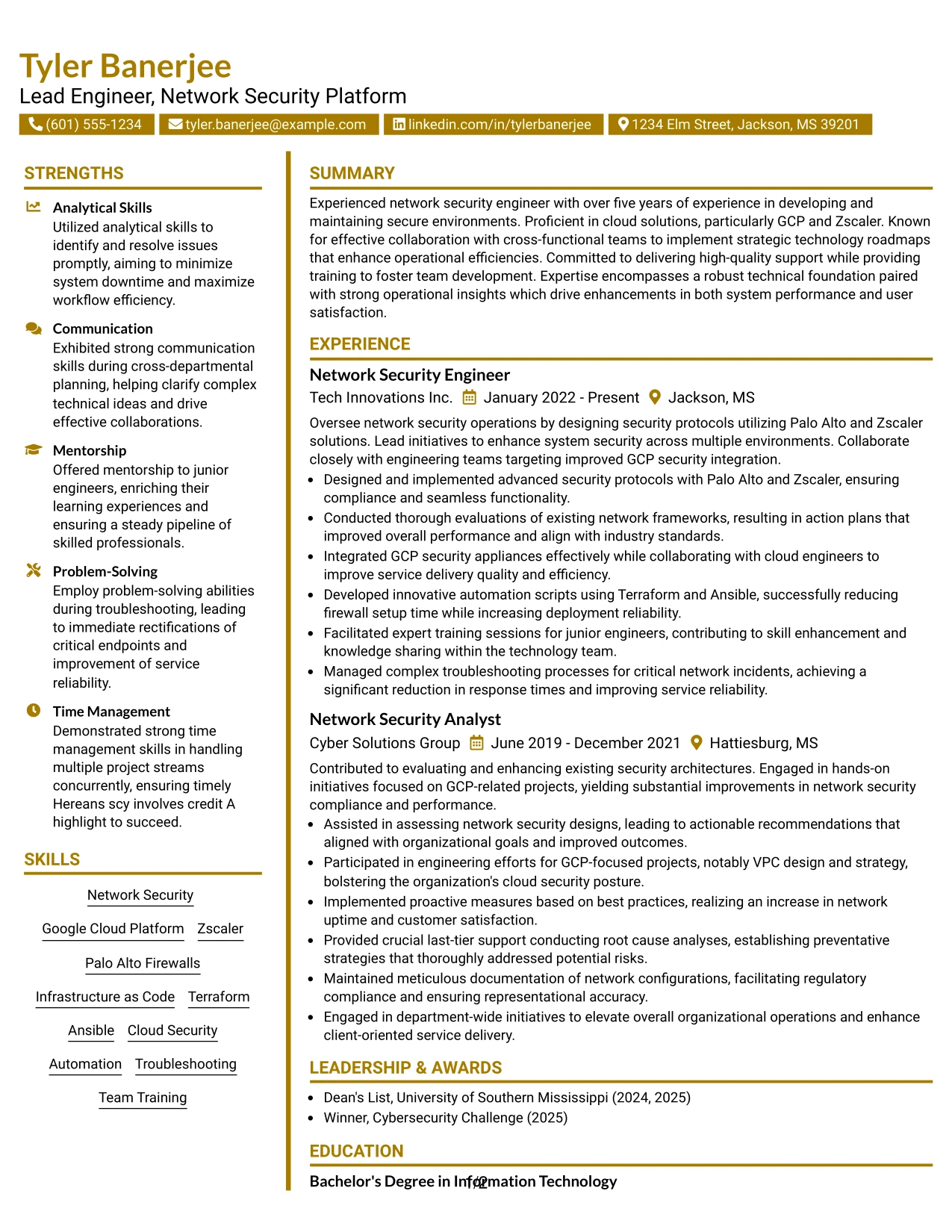 Resume Example Page 1