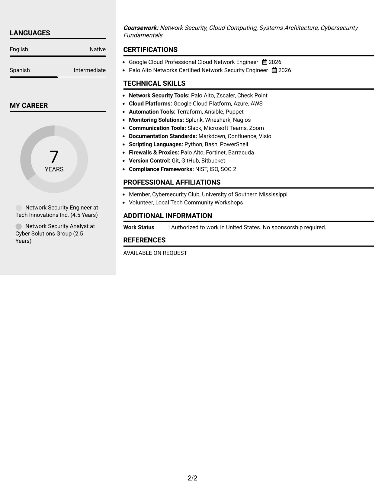 Resume Example Page 2