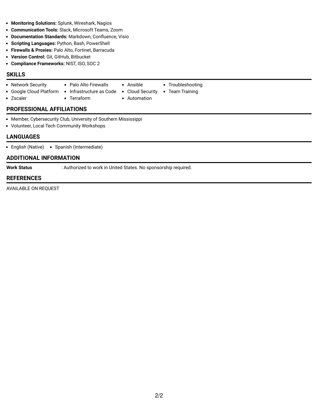 Resume Example Page 2