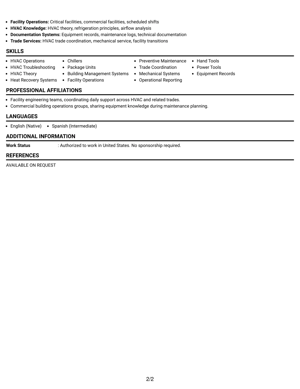 Resume Example Page 2
