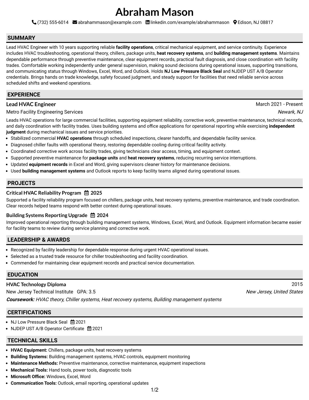 Resume Example Page 1