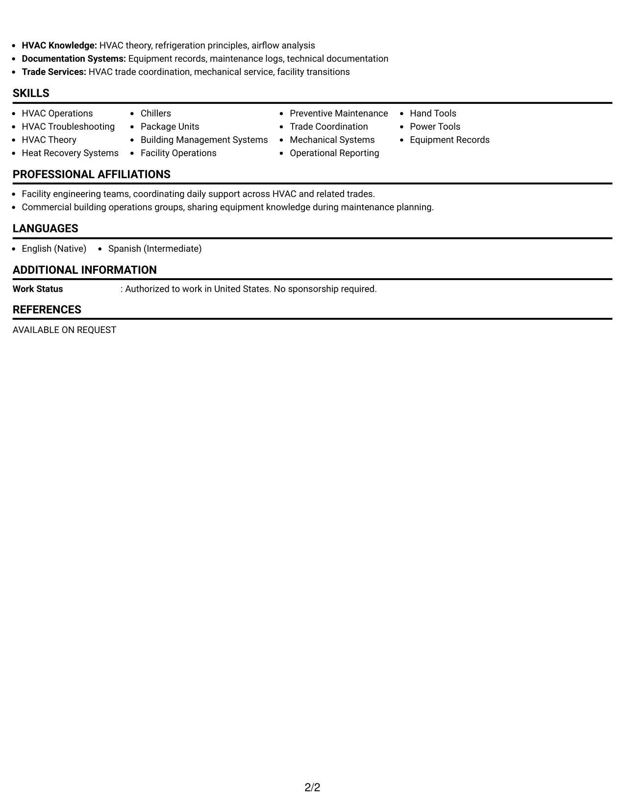 Resume Example Page 2