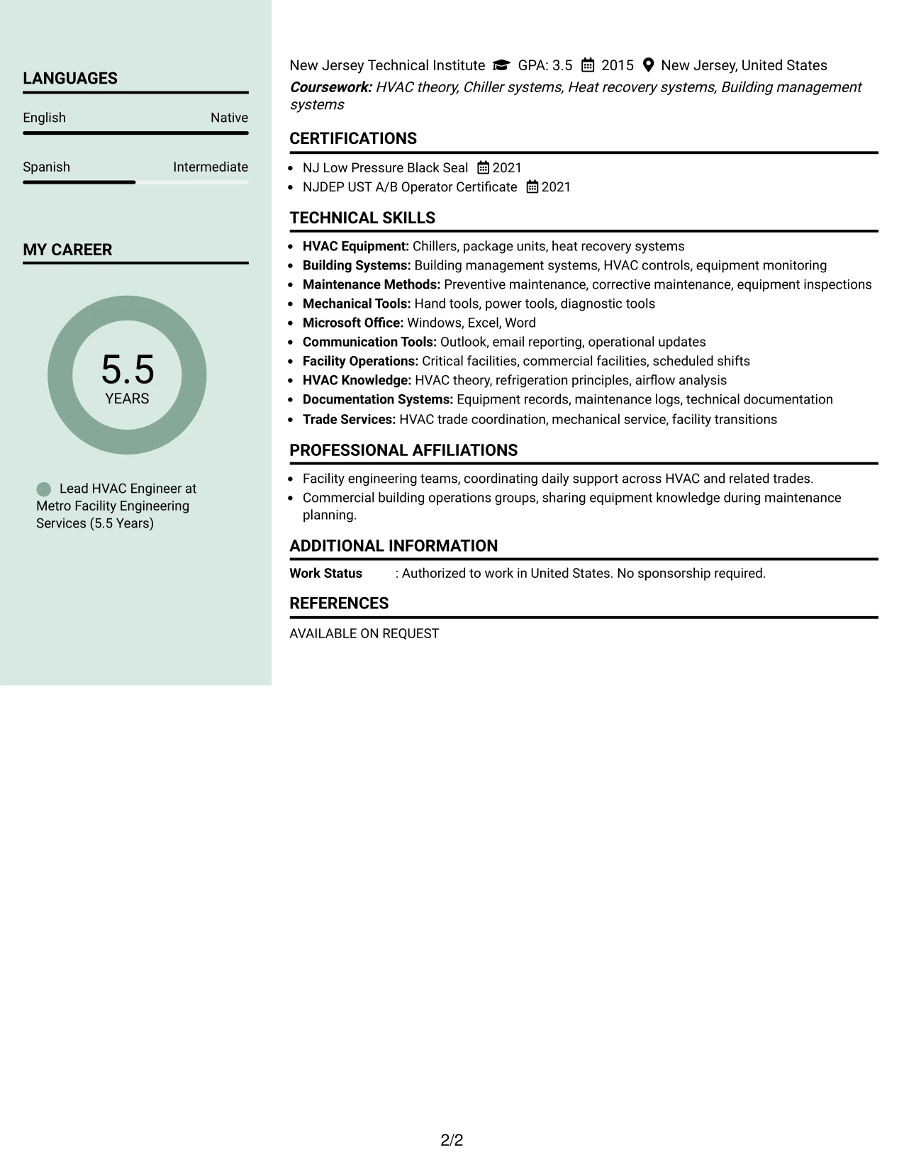 Resume Example Page 2