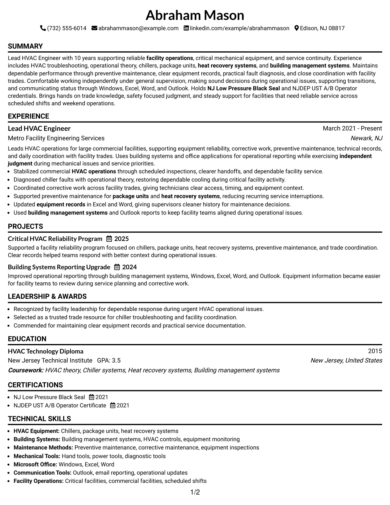 Resume Example Page 1