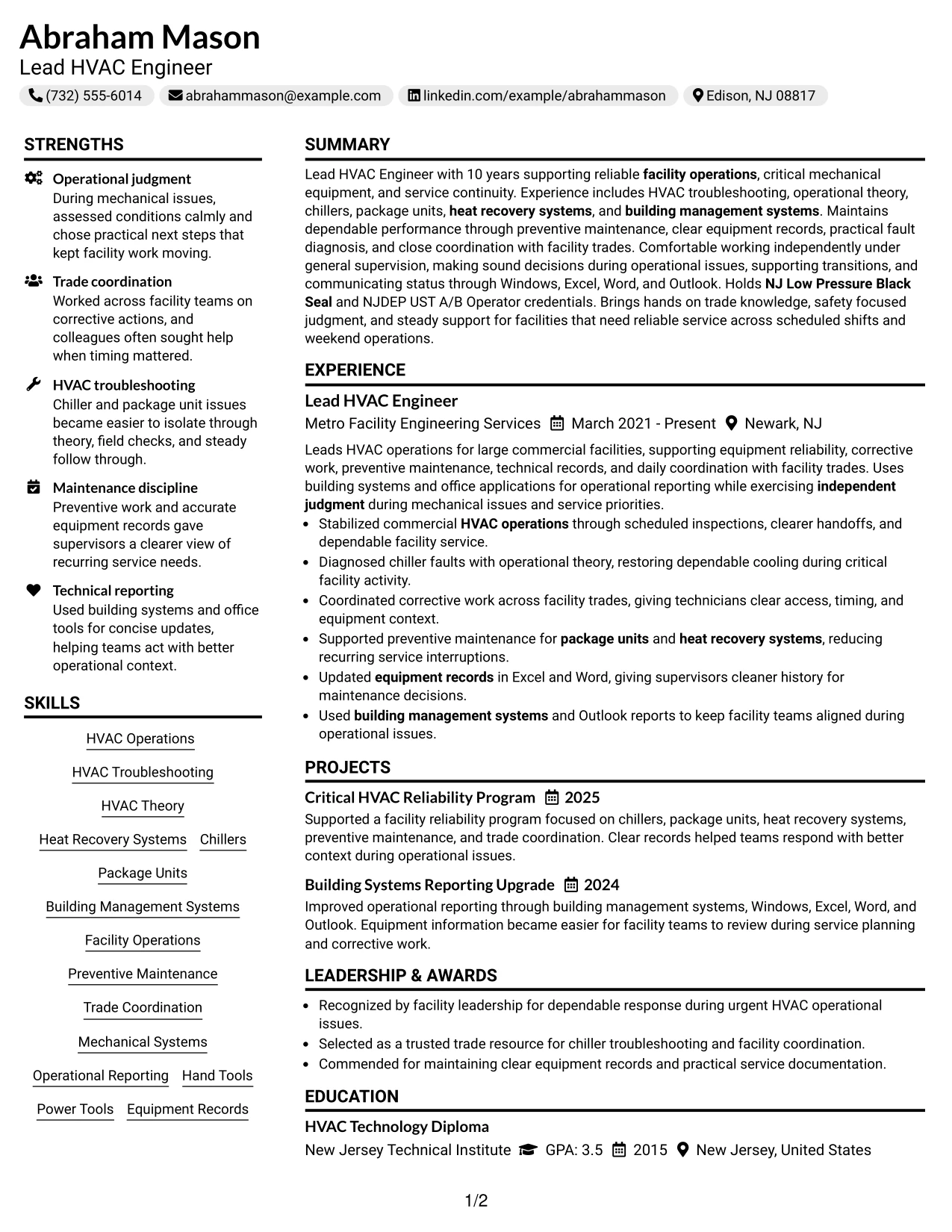 Resume Example Page 1