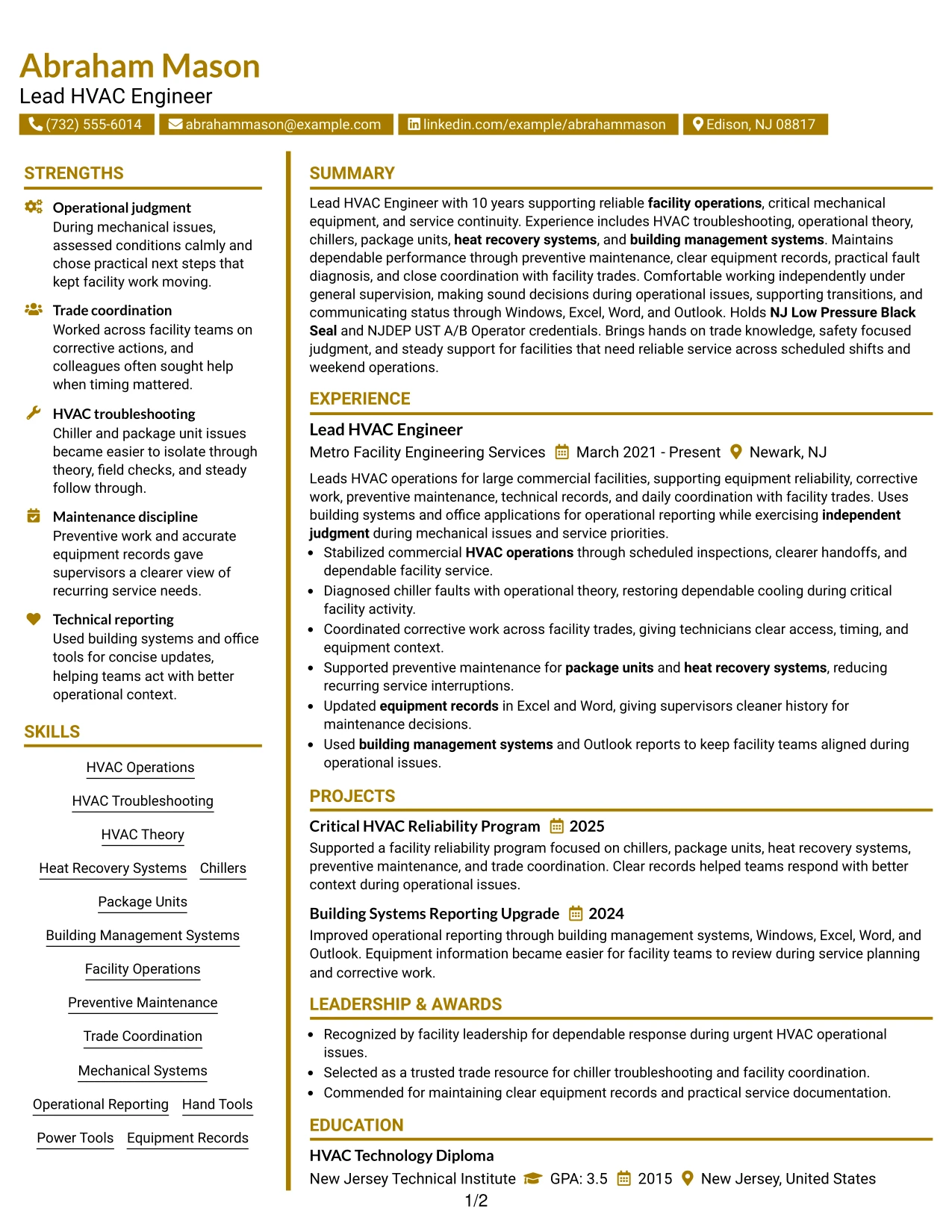 Resume Example Page 1