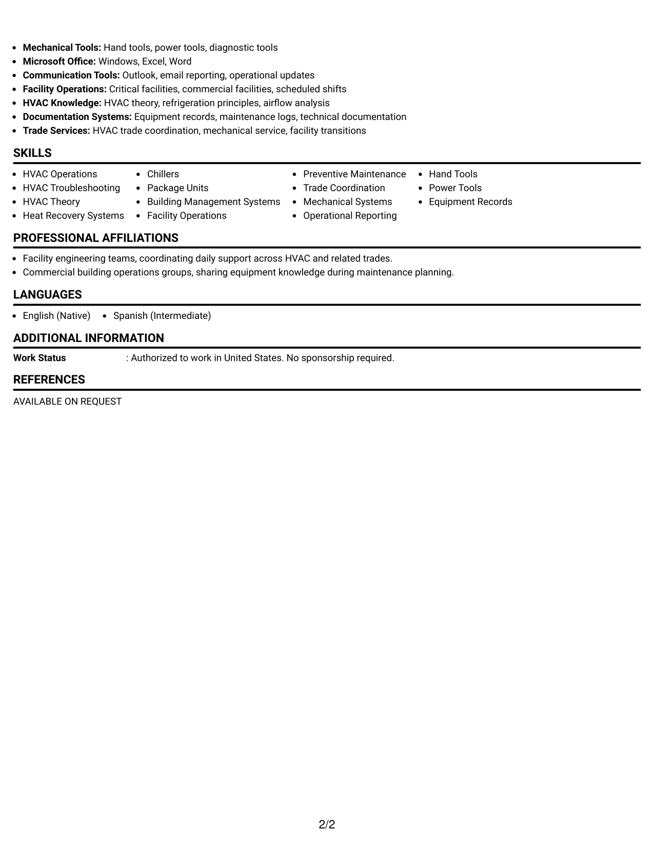 Resume Example Page 2