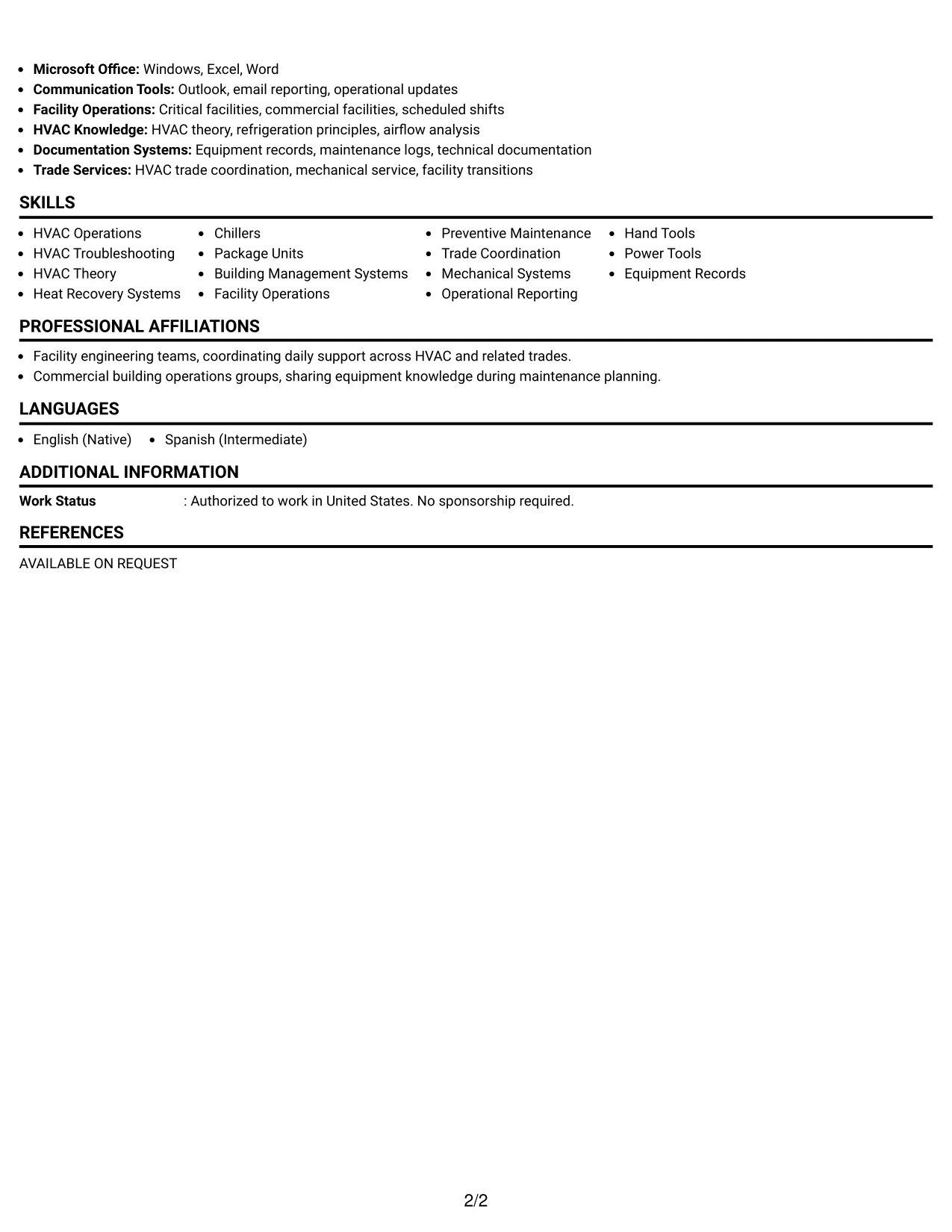 Resume Example Page 2