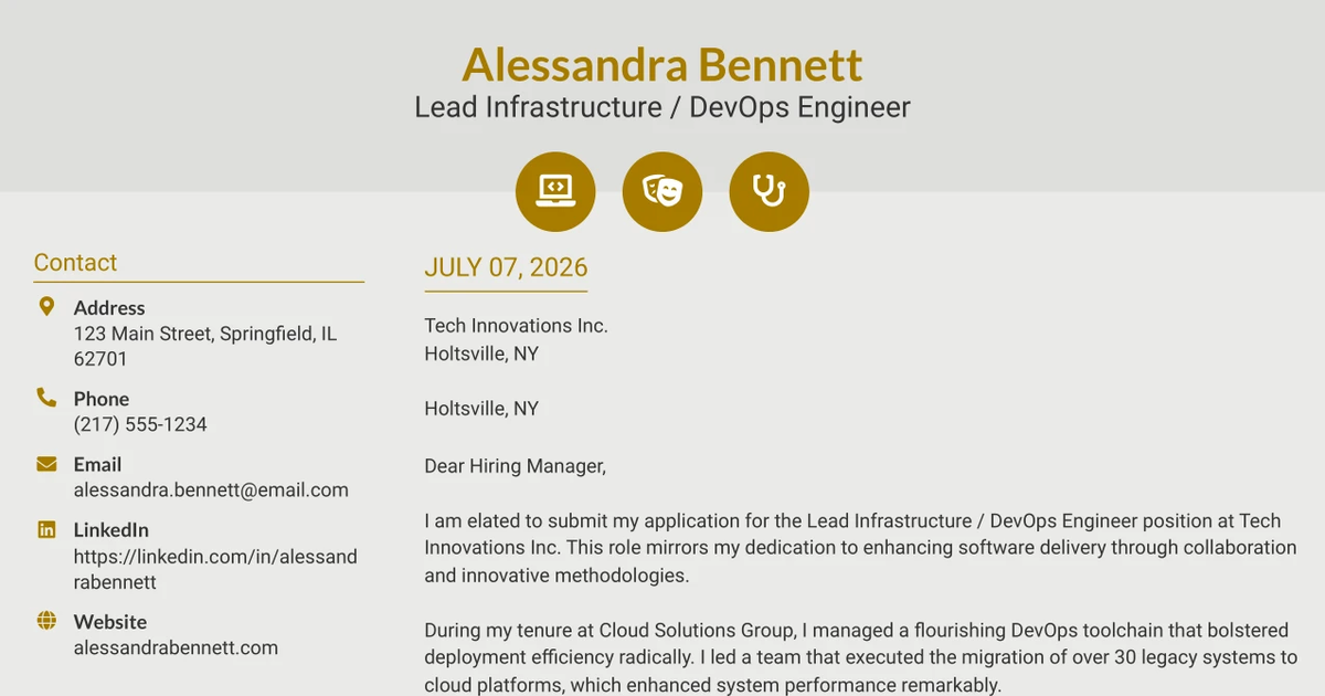30+ Lead Infrastructure / DevOps Engineer Cover Letter Templates with ...