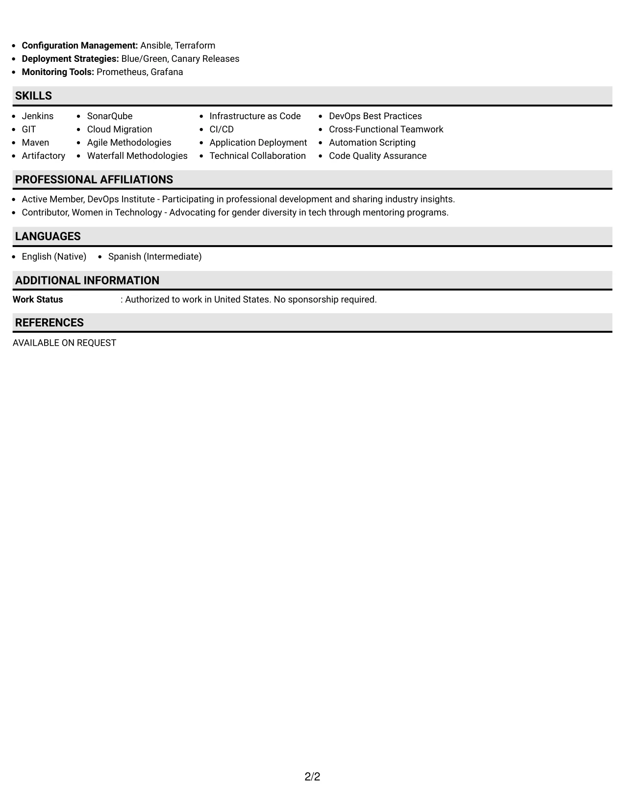 Resume Example Page 2