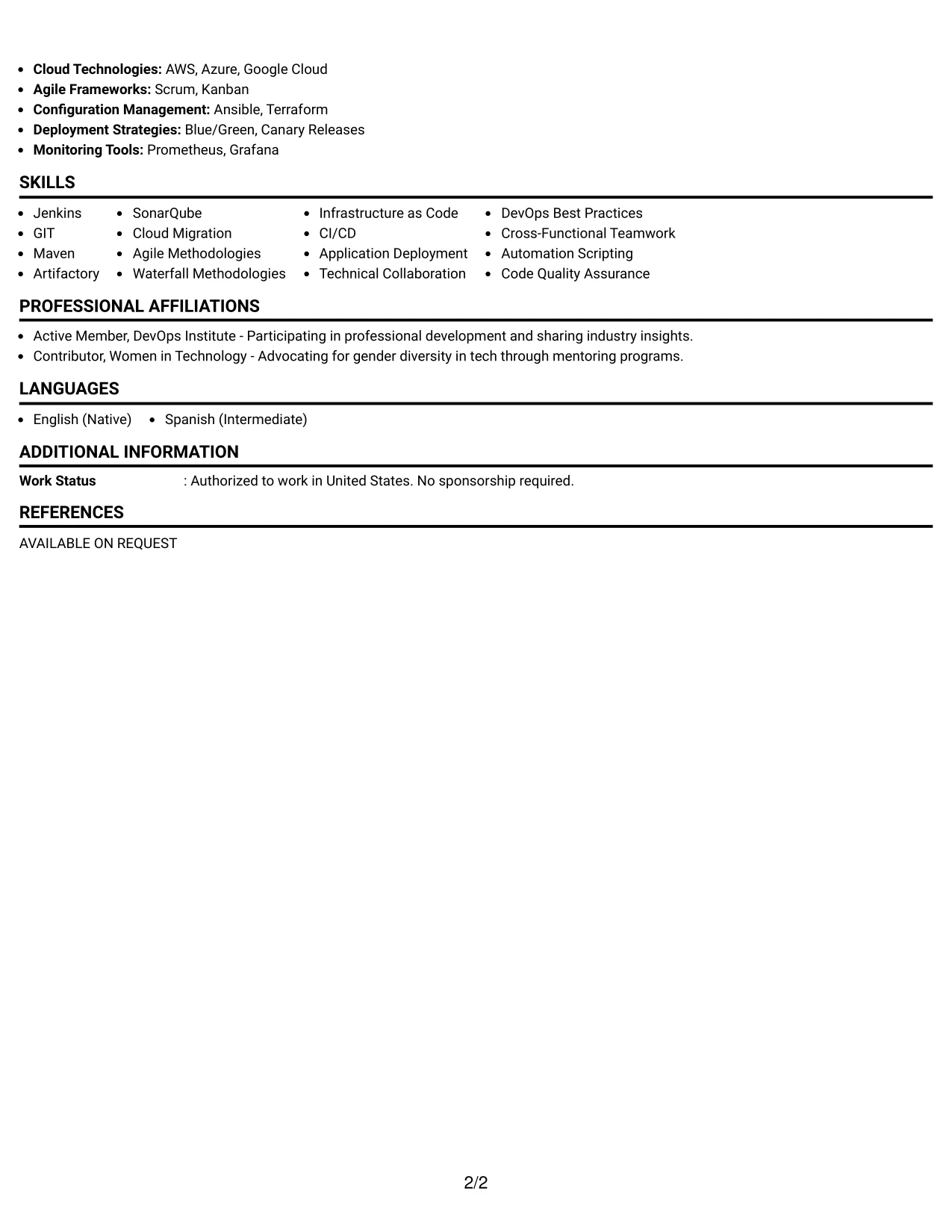 Resume Example Page 2