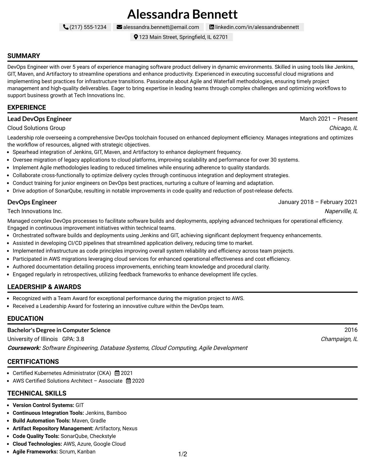Resume Example Page 1