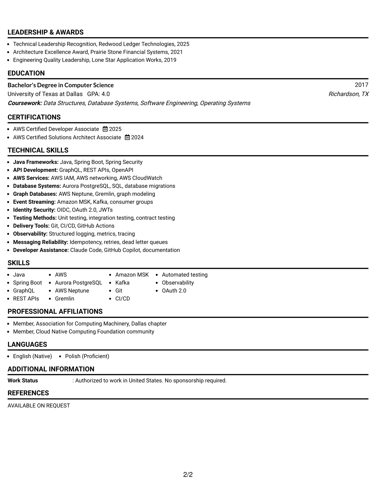 Resume Example Page 2