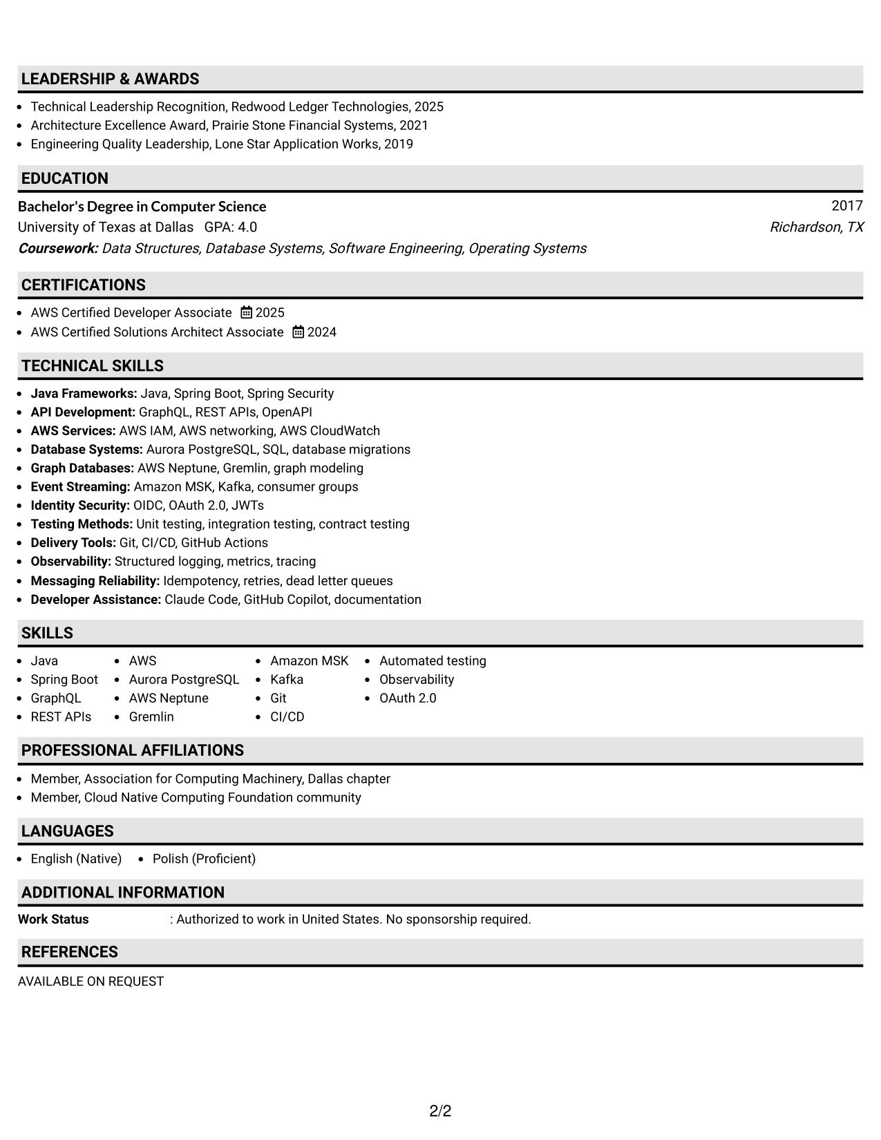 Resume Example Page 2