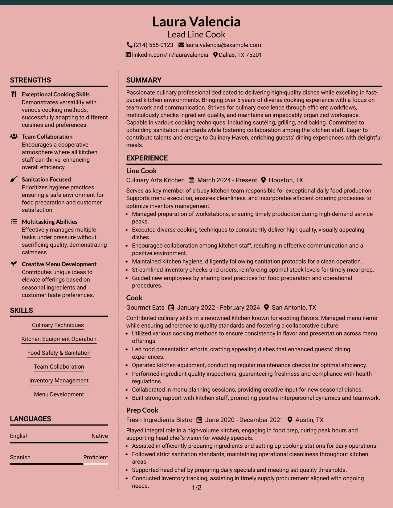 Resume Example Page 1