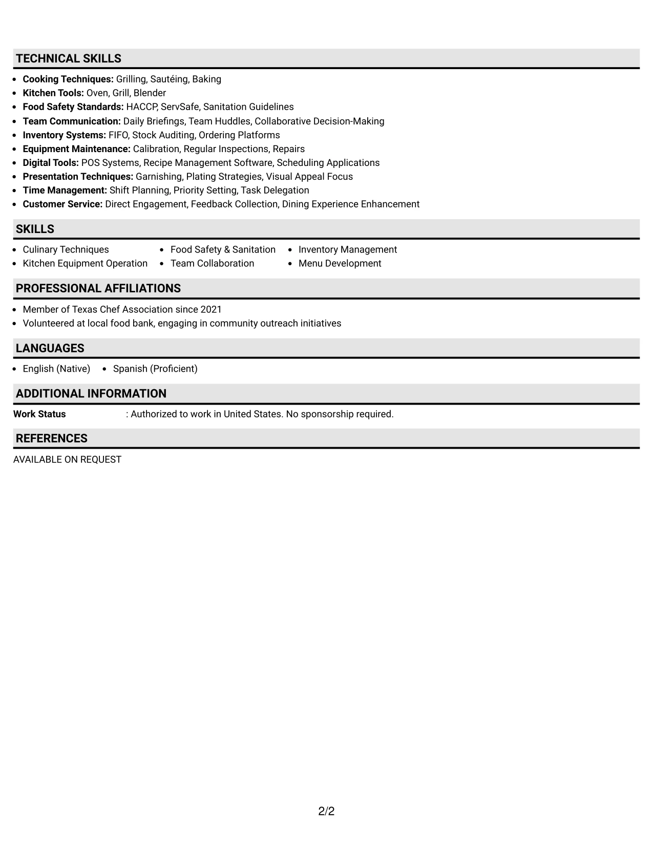 Resume Example Page 2