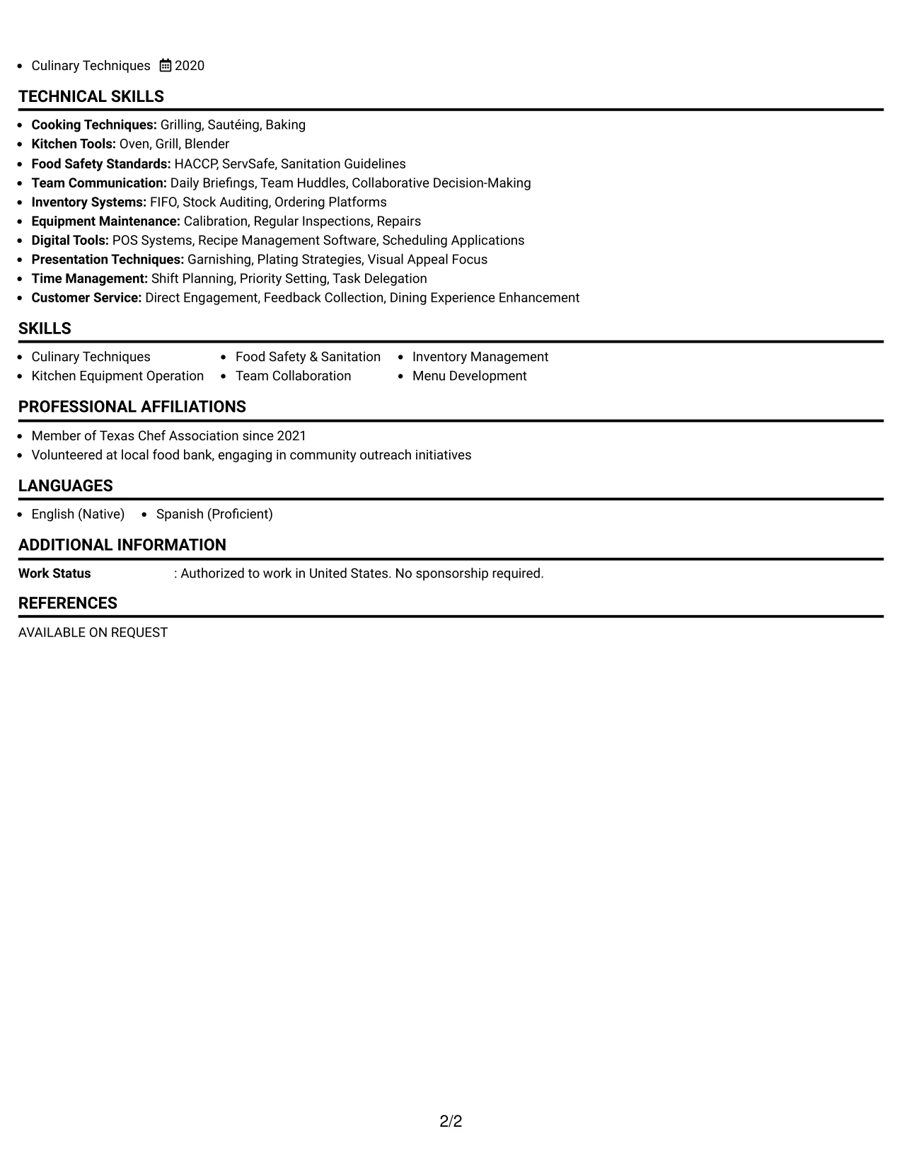 Resume Example Page 2