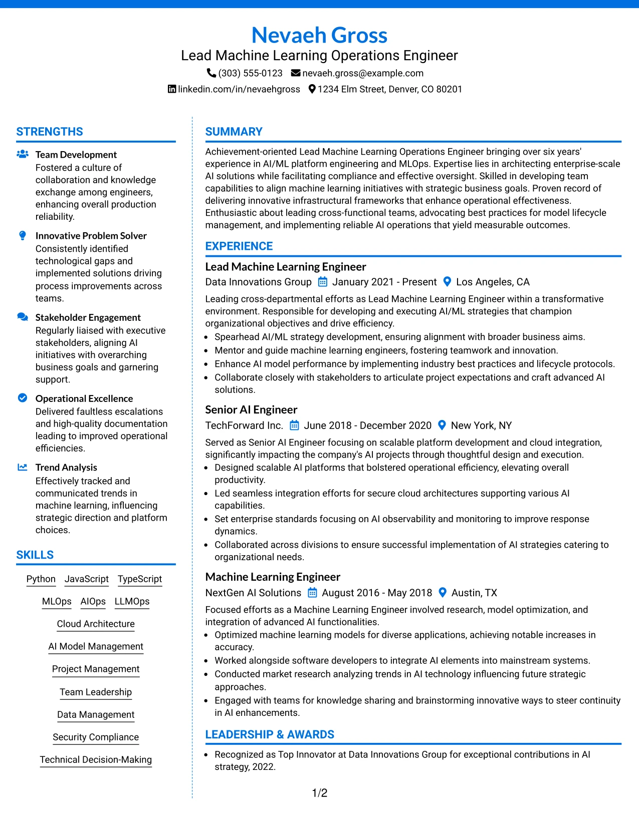 Resume Example Page 1