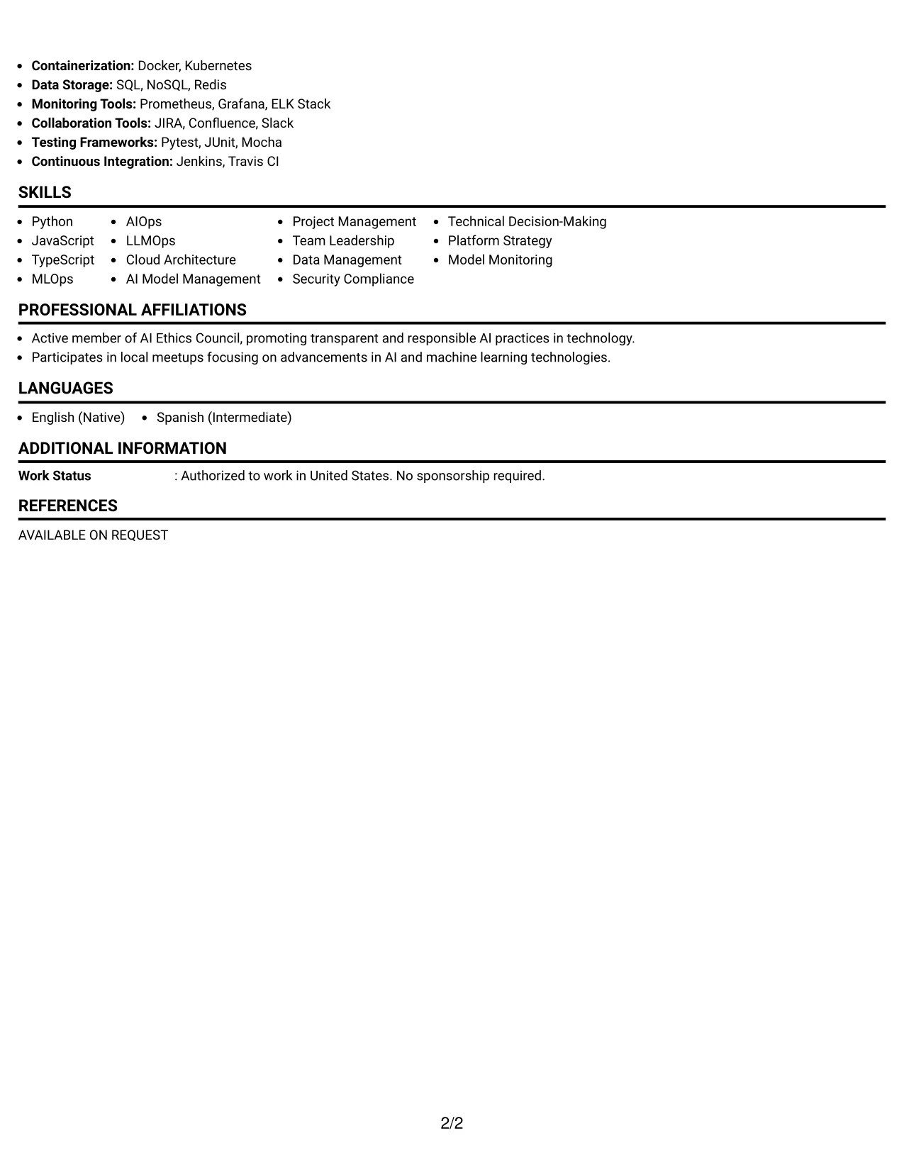 Resume Example Page 2