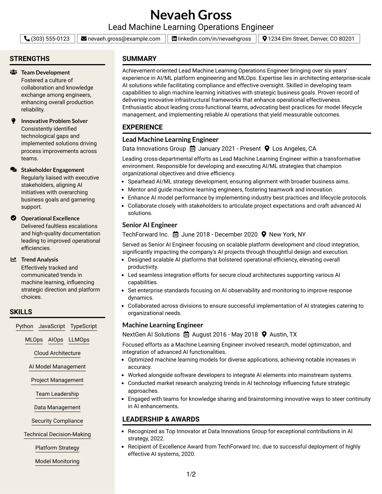 Resume Example Page 1