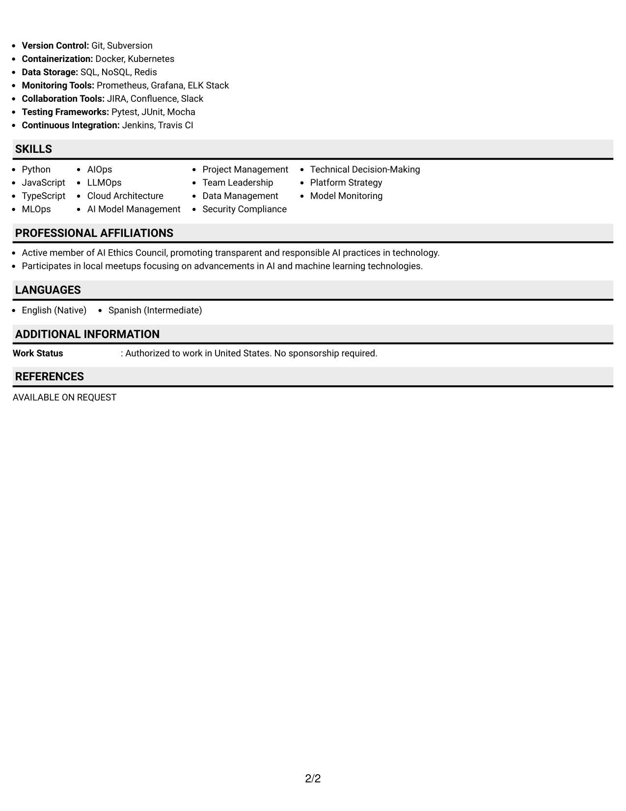 Resume Example Page 2