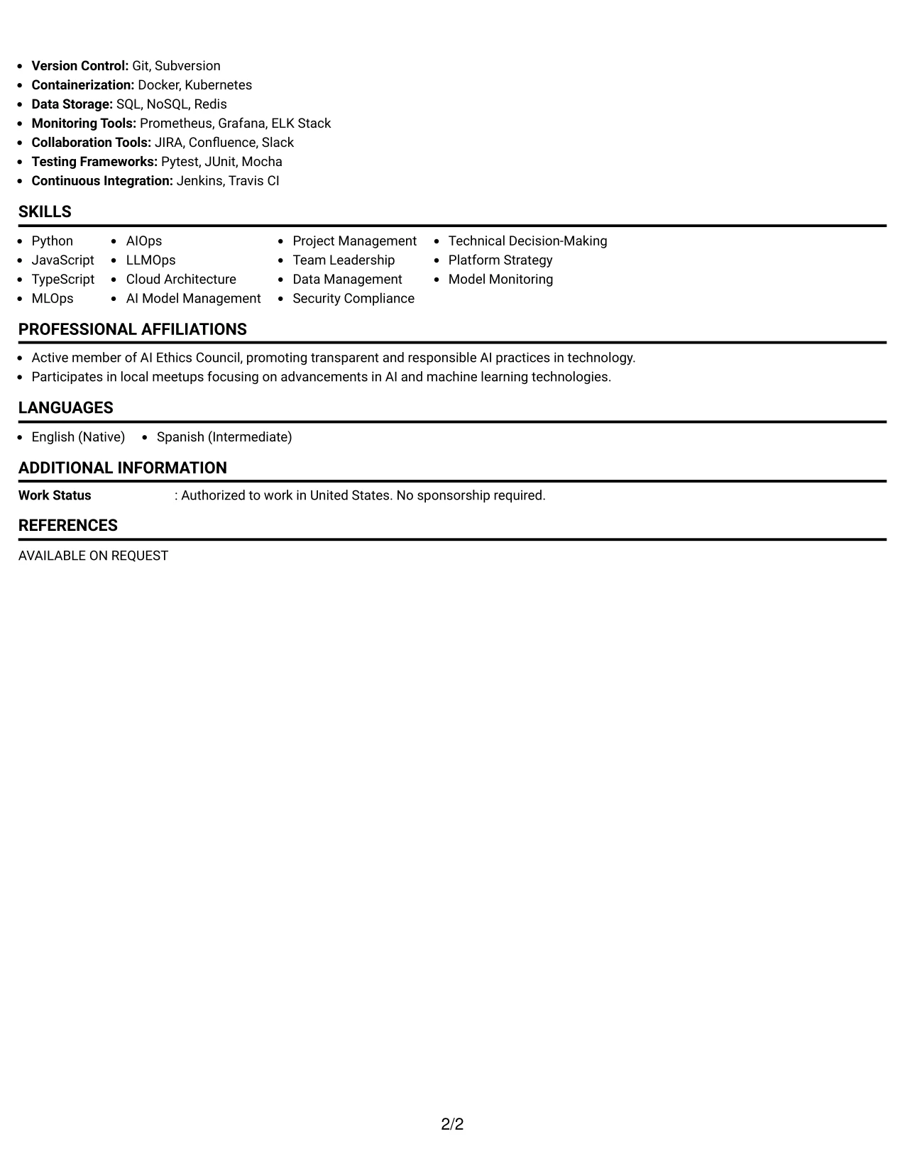 Resume Example Page 2