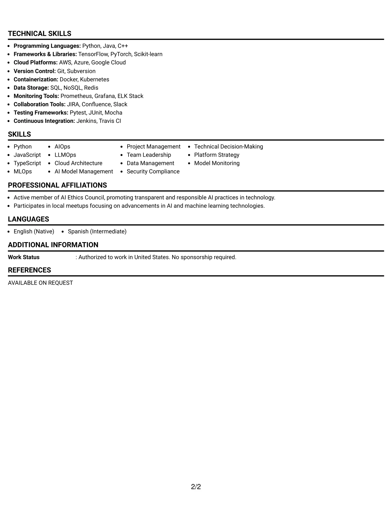 Resume Example Page 2