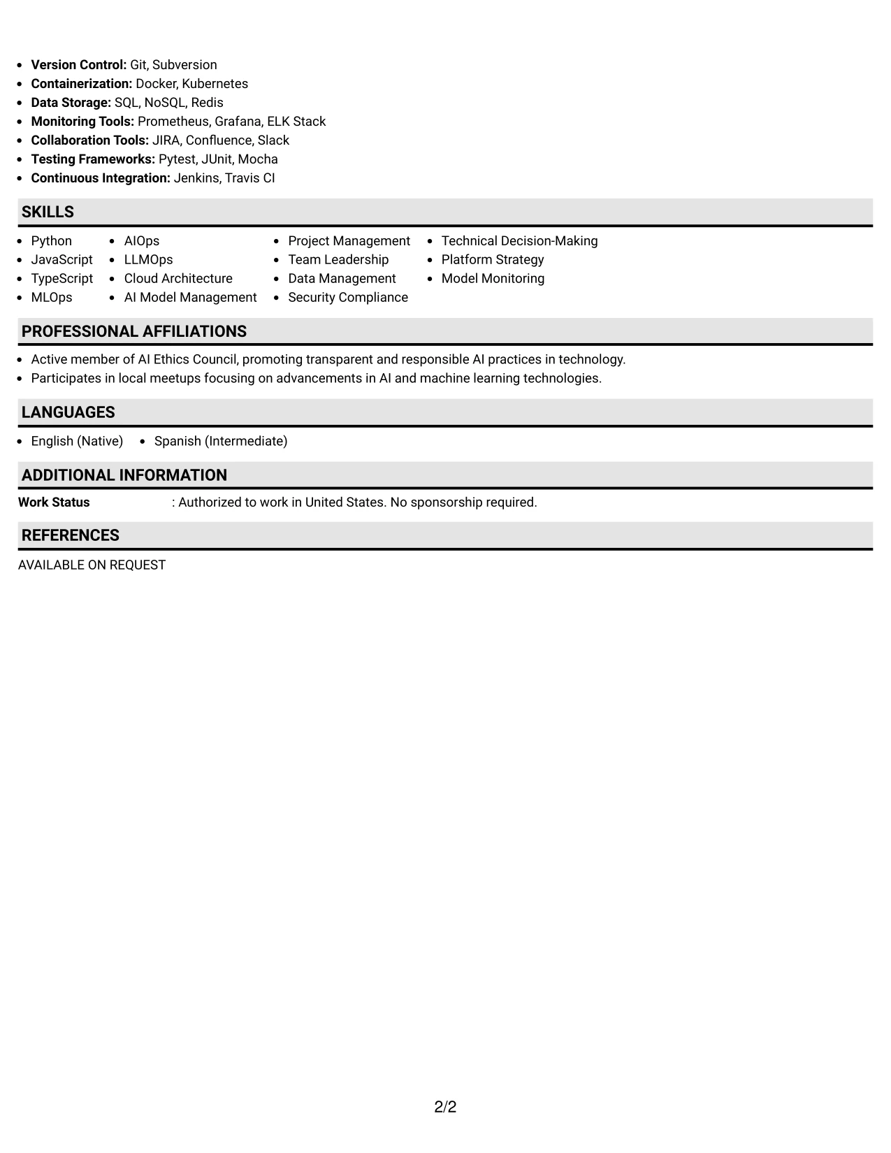 Resume Example Page 2