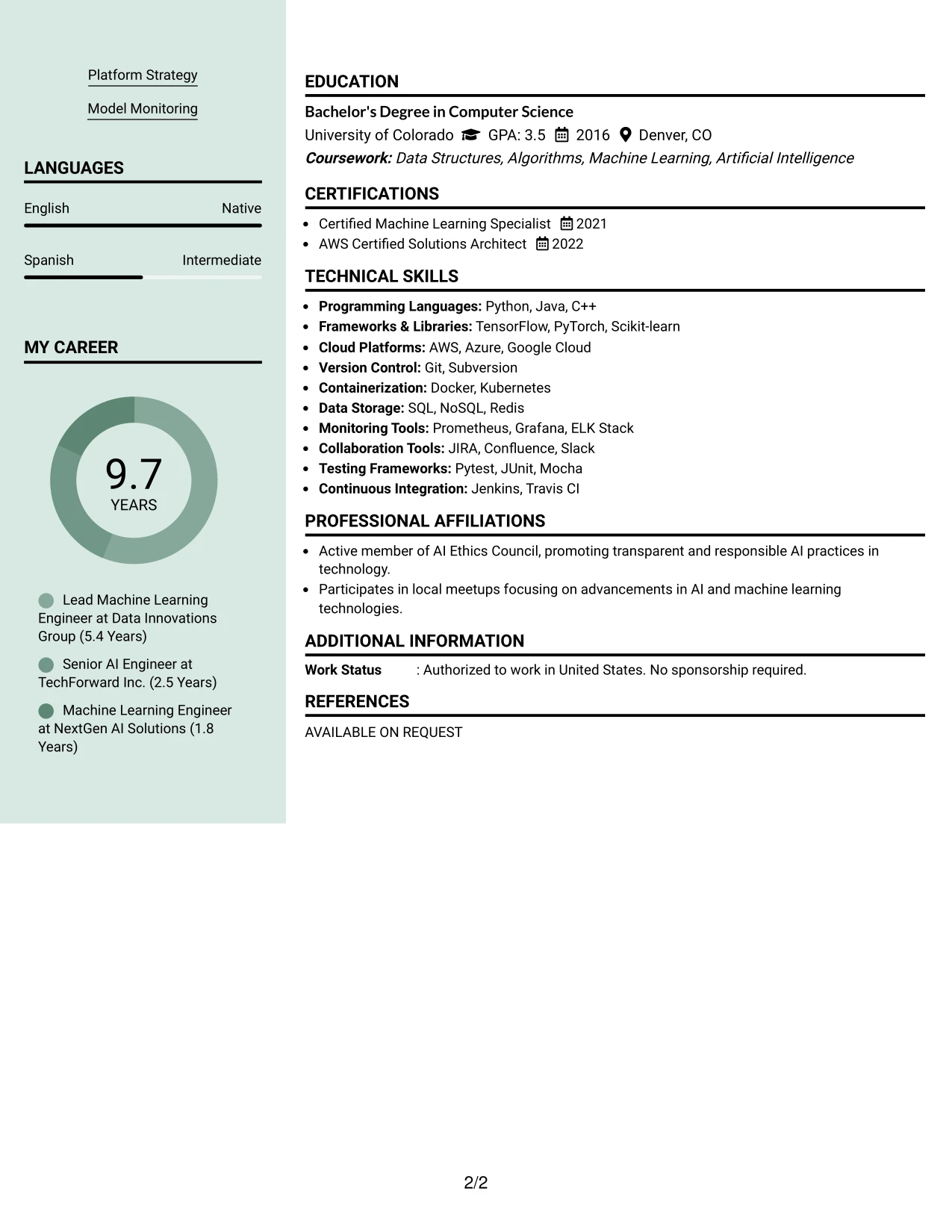 Resume Example Page 2