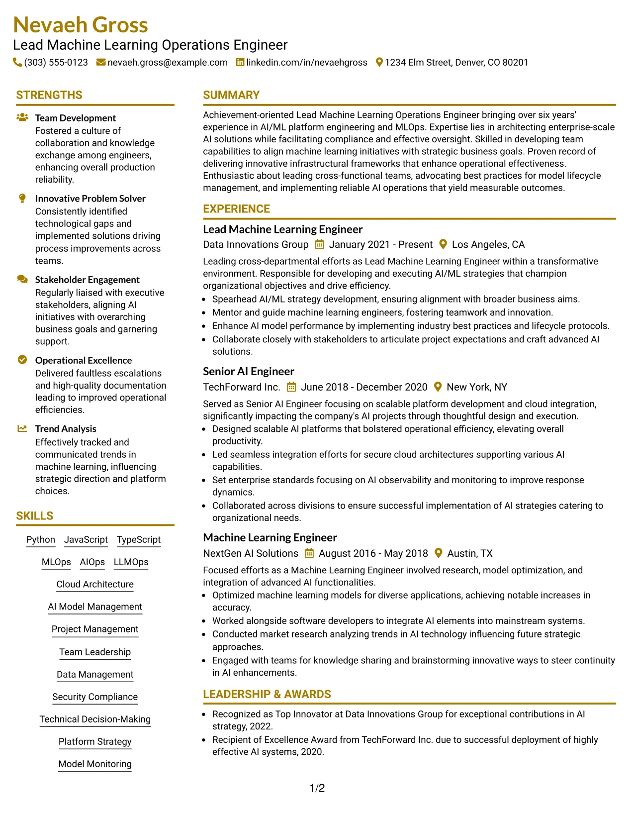 Resume Example Page 1