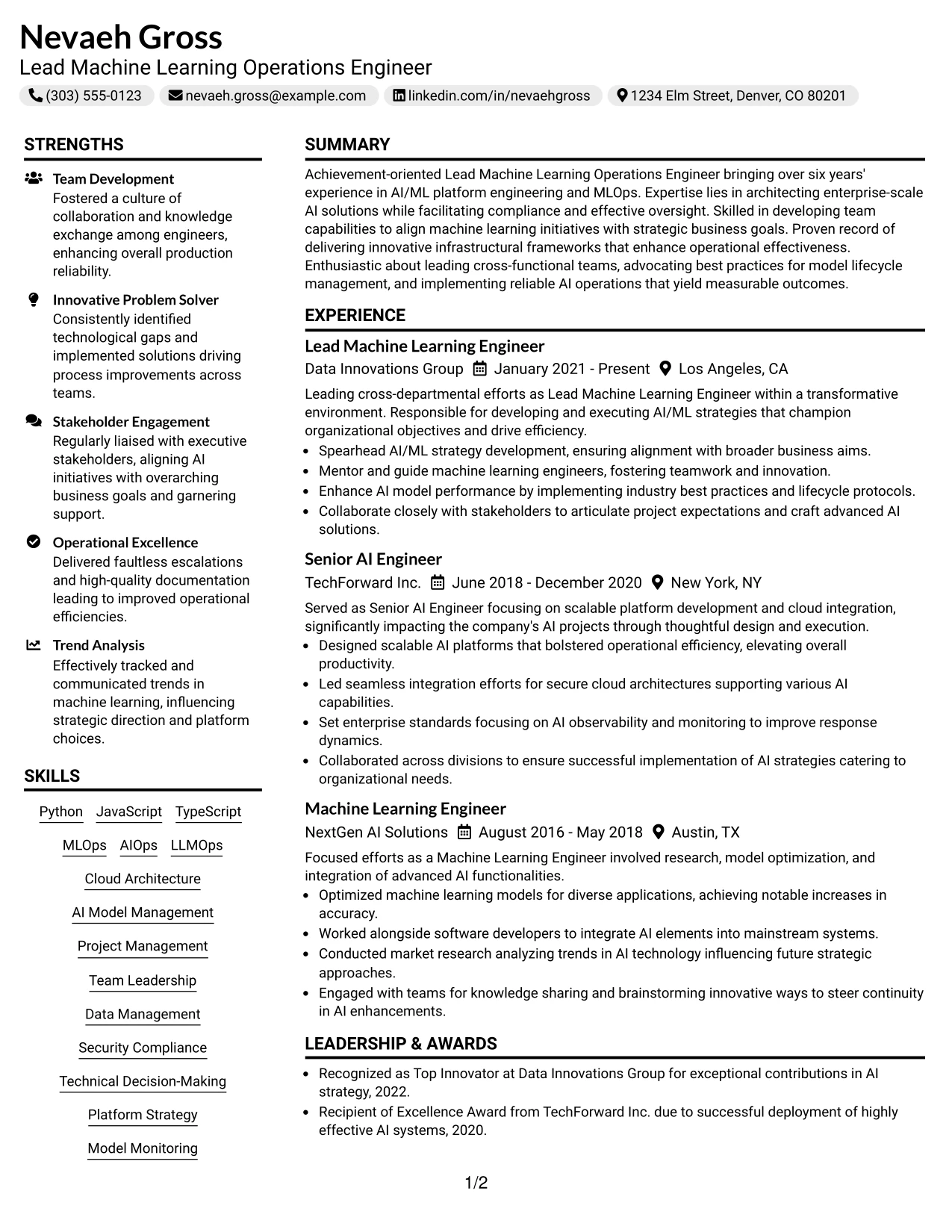 Resume Example Page 1