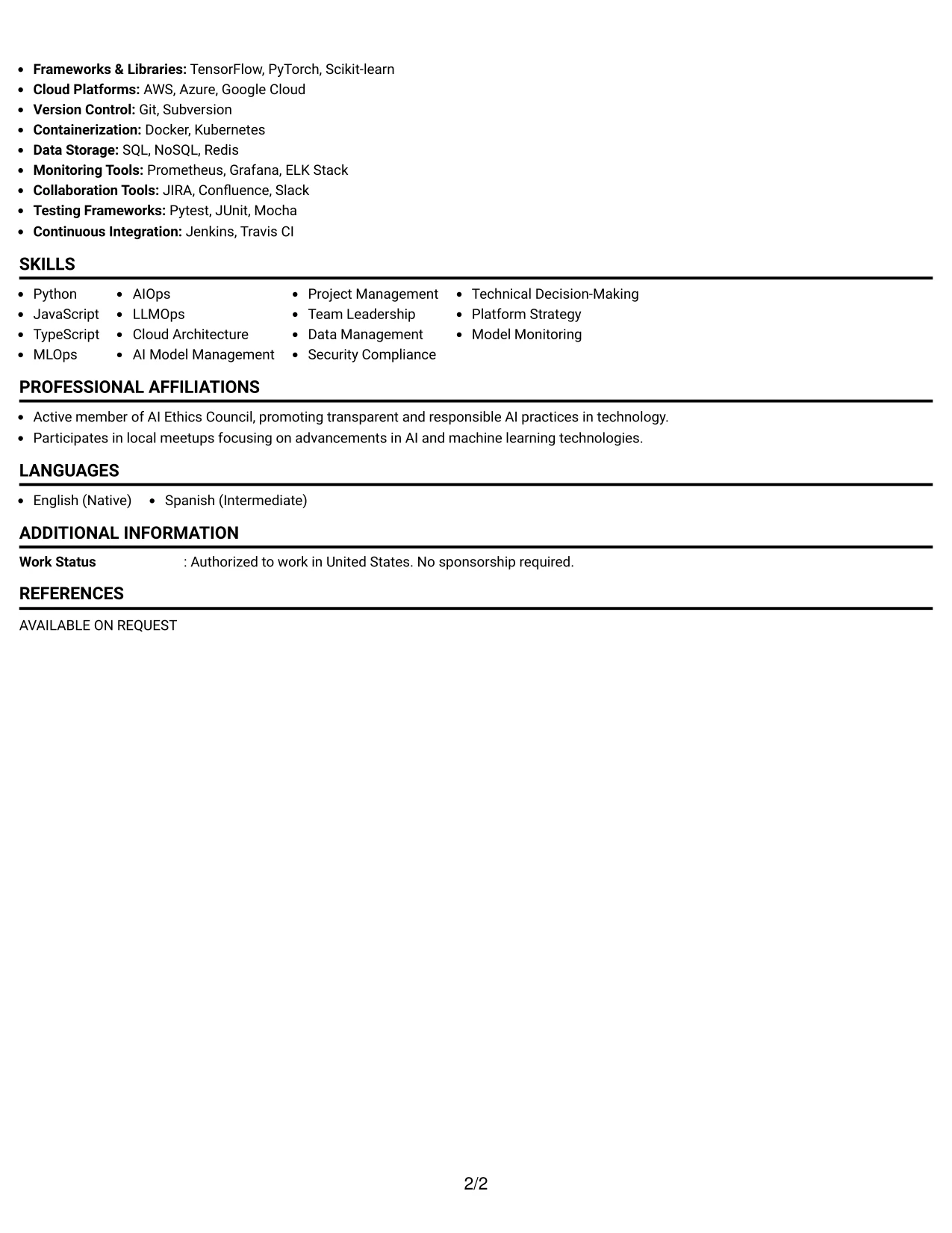 Resume Example Page 2