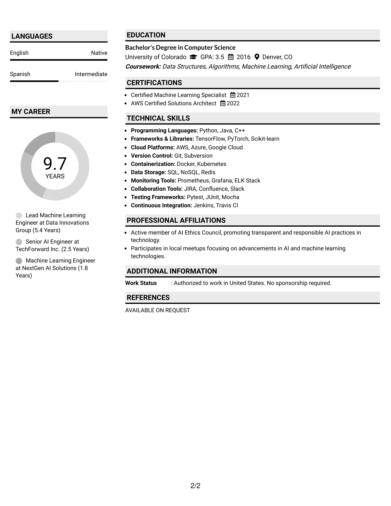 Resume Example Page 2