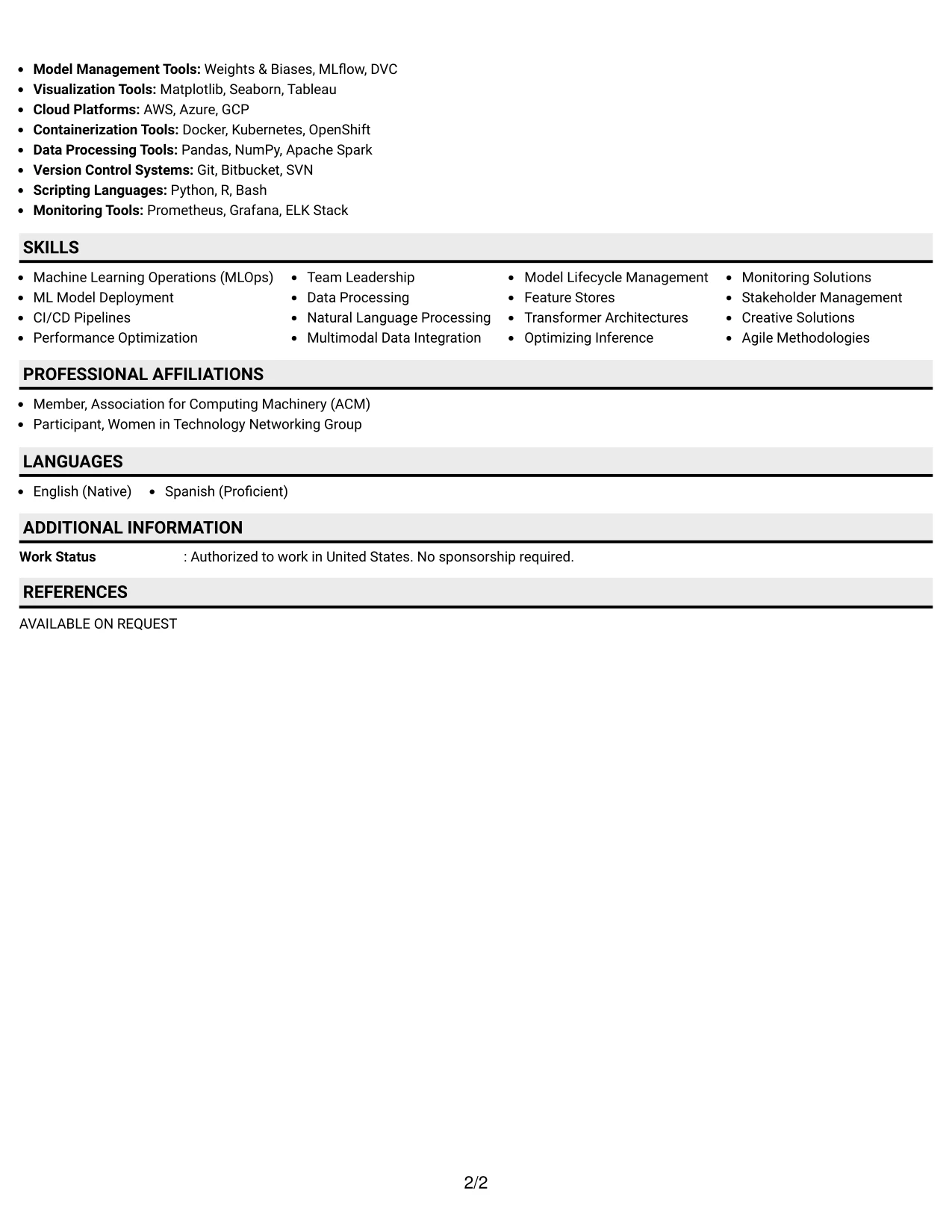Resume Example Page 2