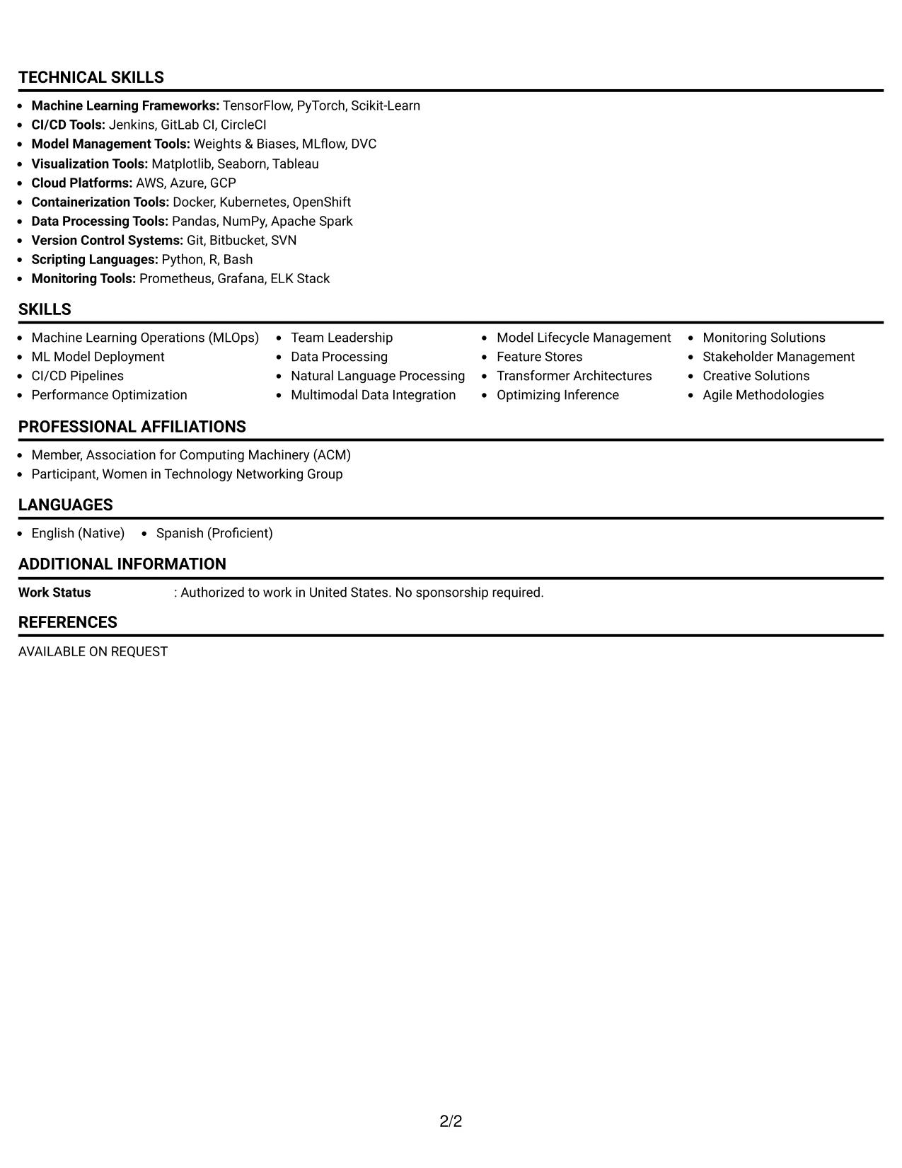 Resume Example Page 2
