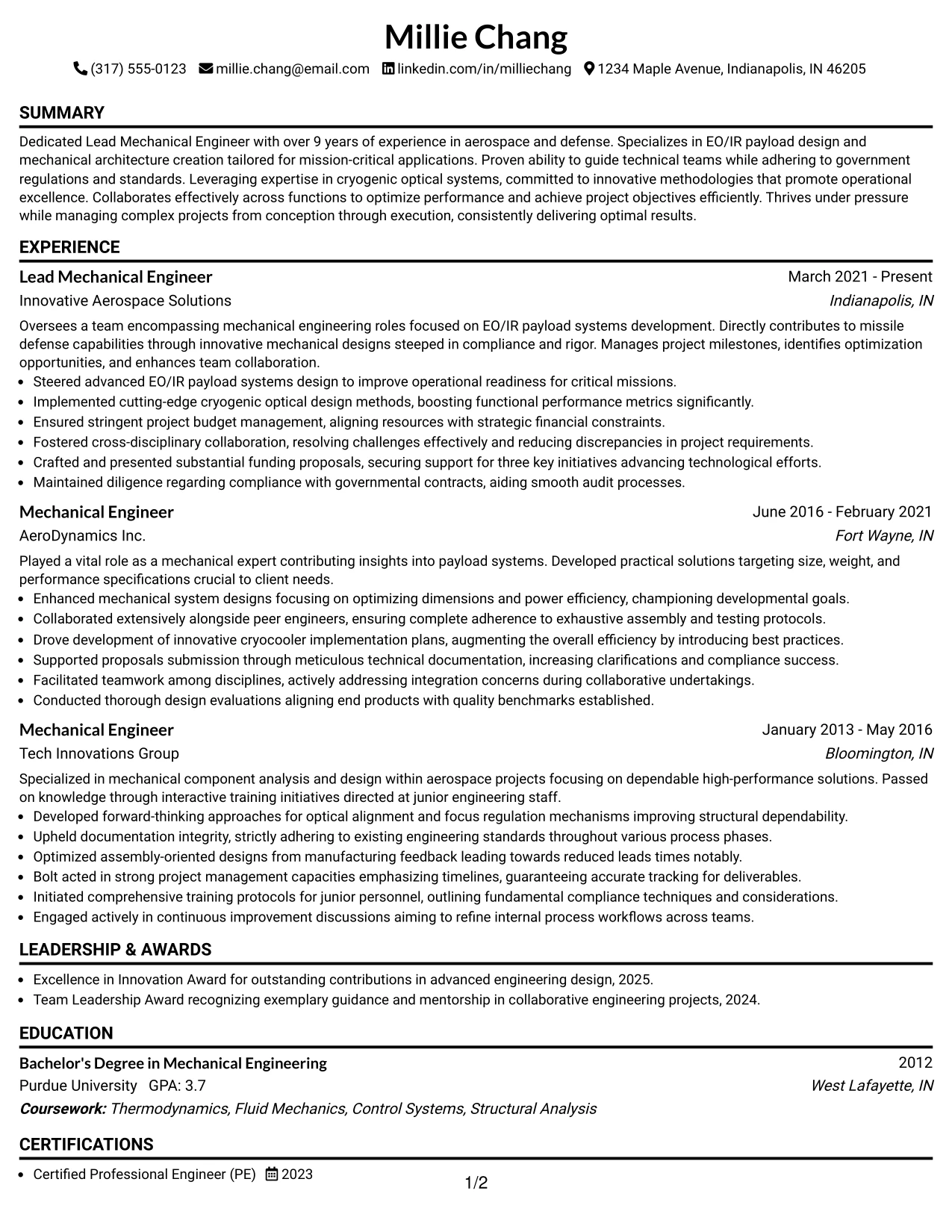 Resume Example Page 1