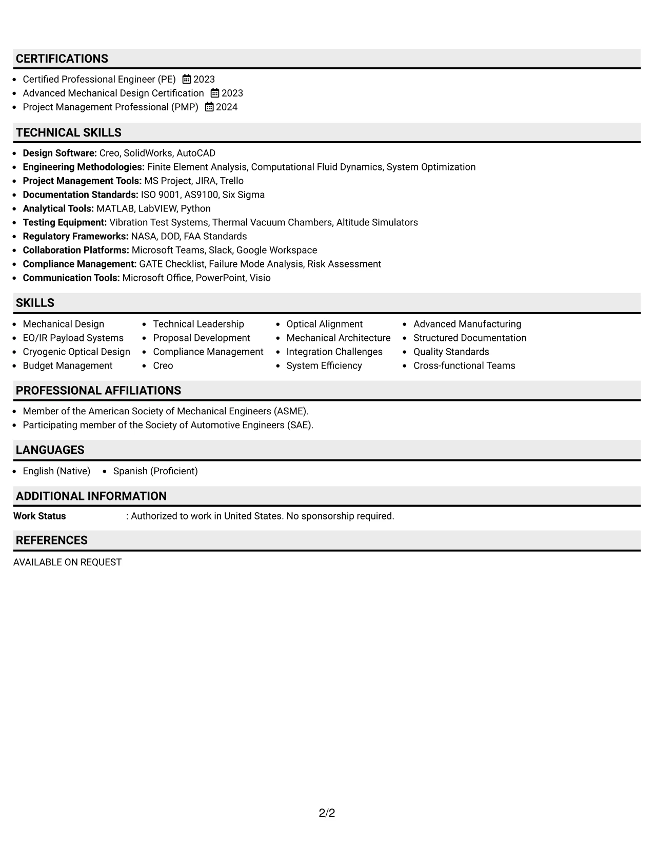 Resume Example Page 2